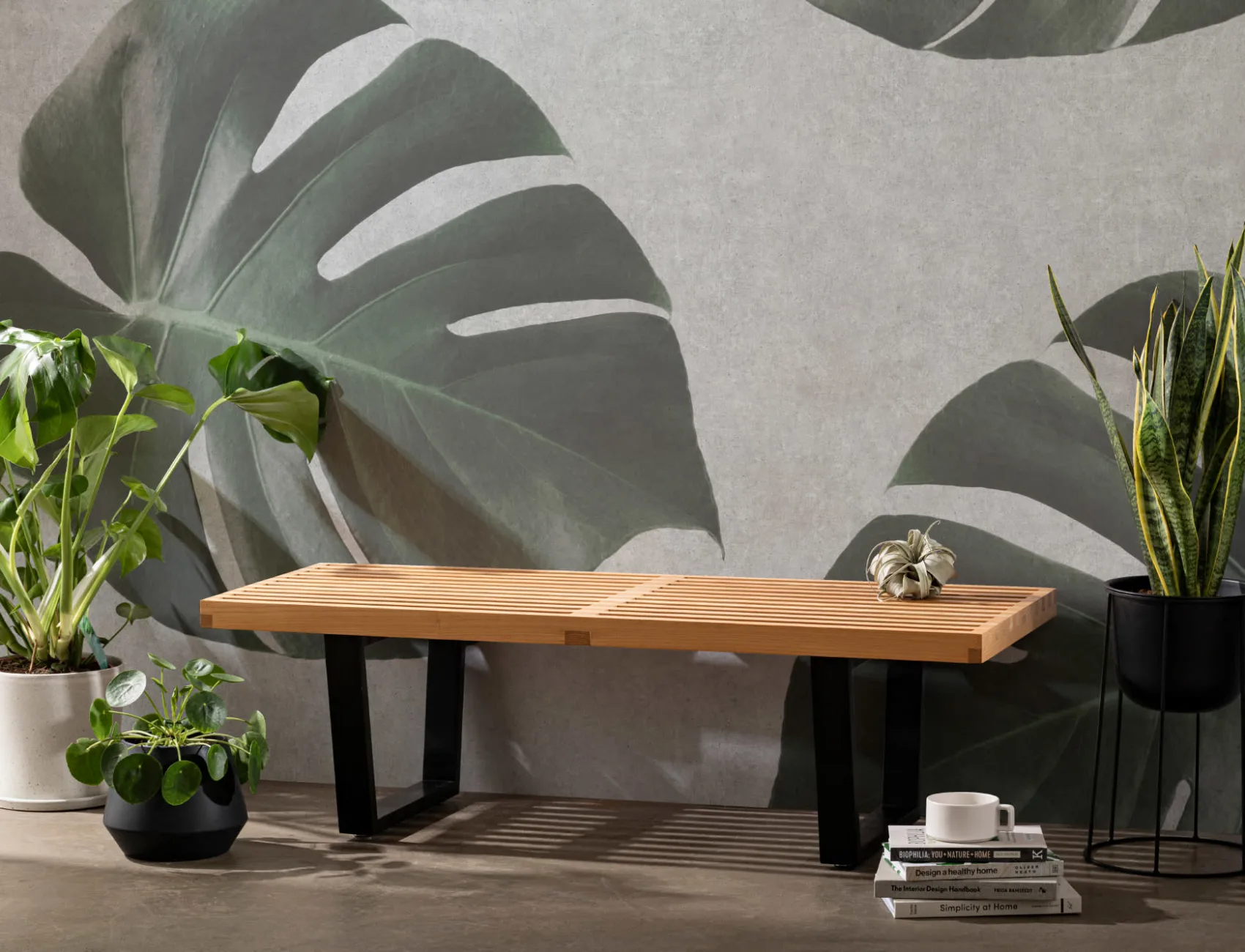 Biophilic Monstera Leaf Industrial Wallpaper Mural