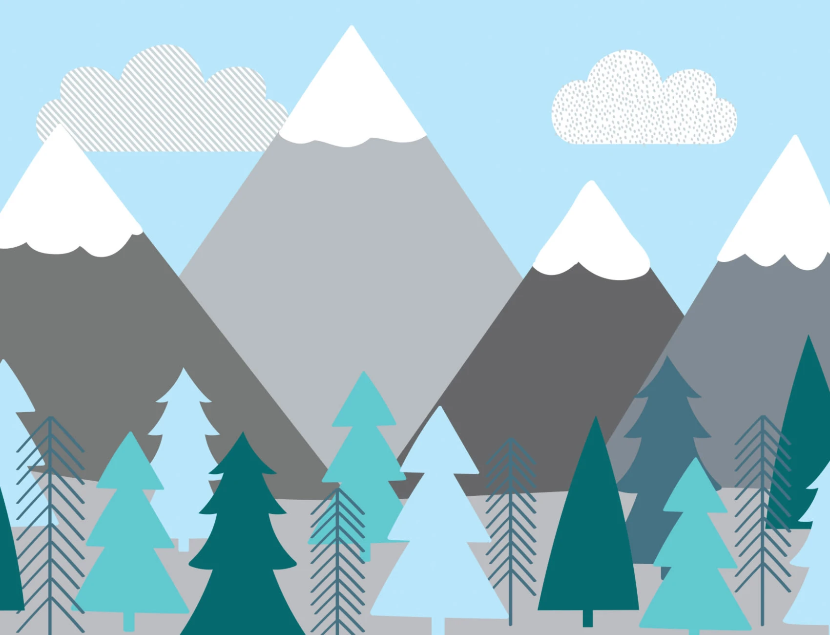 Copii Munți și copaci Wallpaper Mural