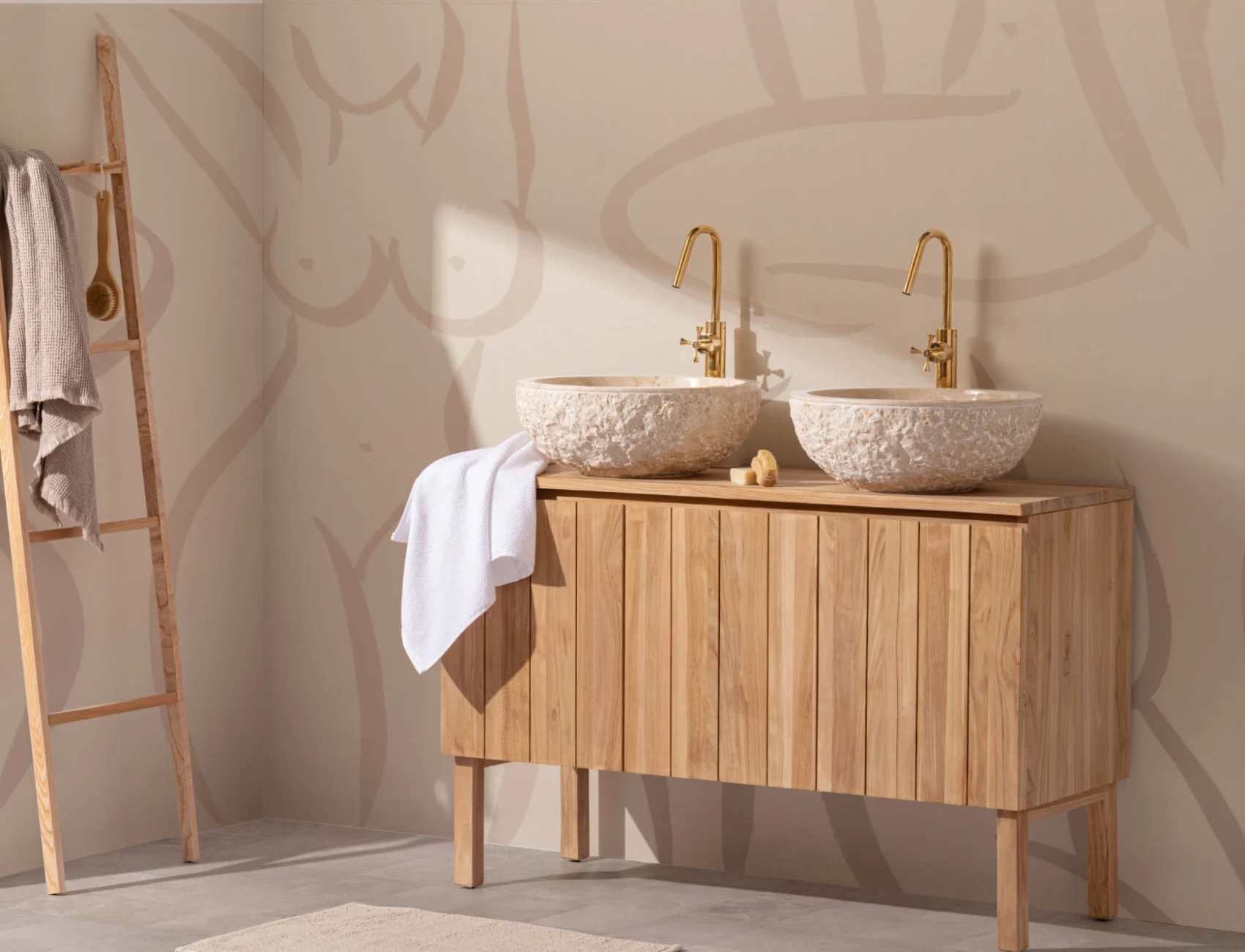 Muted Beige Nude Woman Figure Drawing Wall Mural