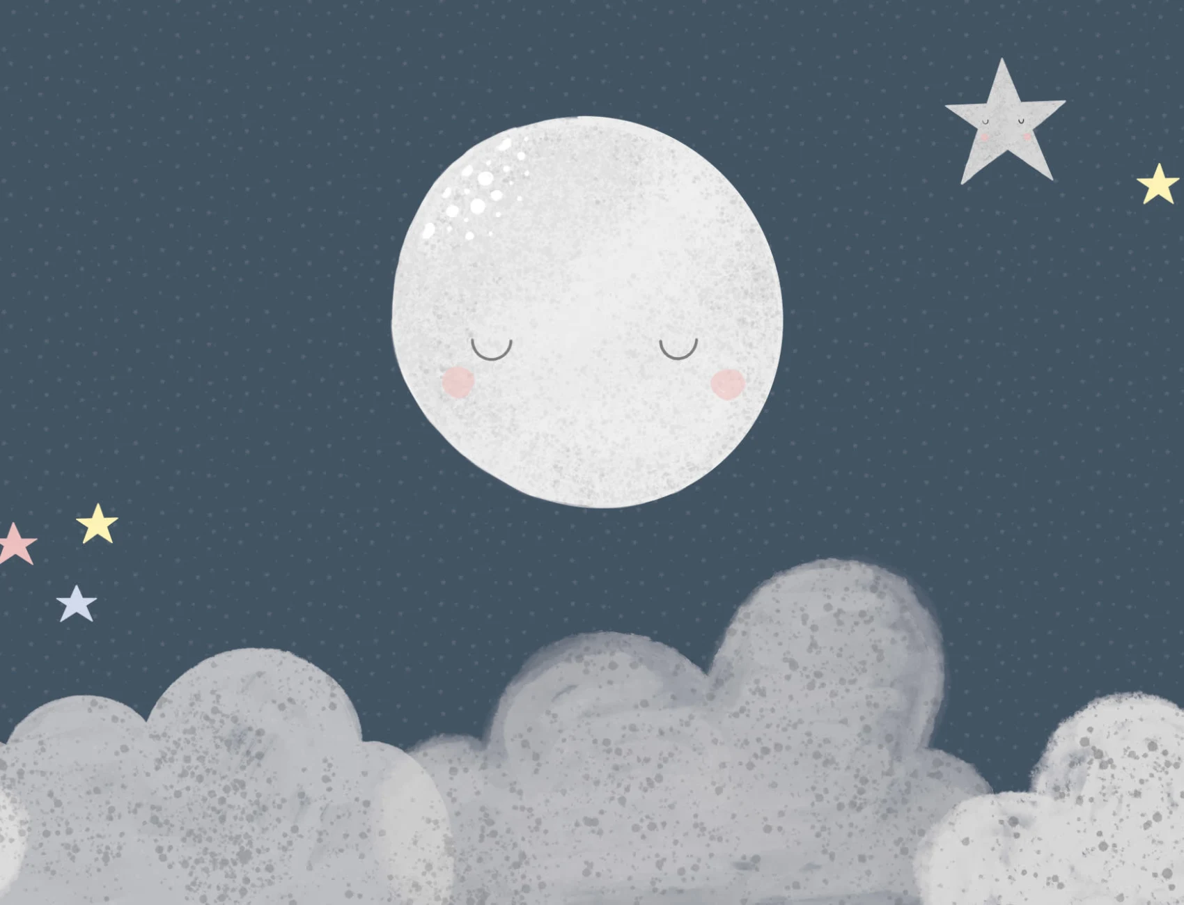 Copii drăguț Navy Night Sky Moon Wallpaper Mural