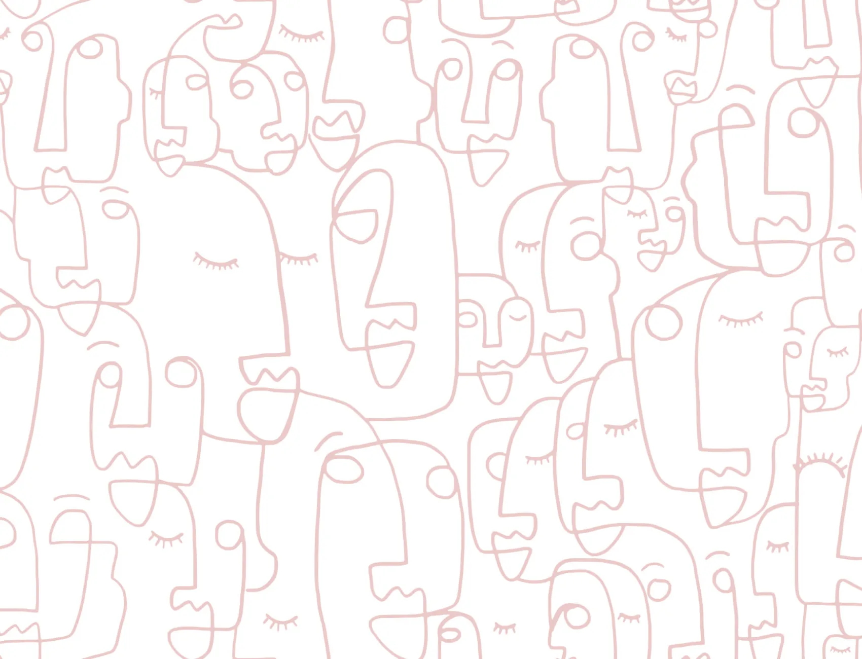 Large Dusty Pink Line Drawing Face Wallpaper Mural