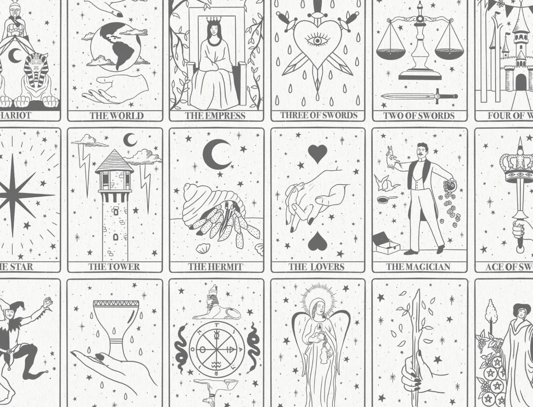 Black & White Tarot Card Pattern Wallpaper Mural