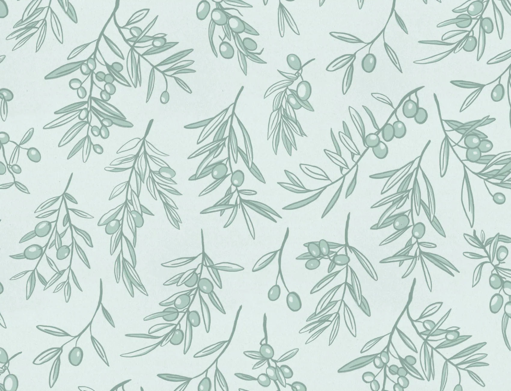 Mint Green Ancient Greek Olive Branch Pattern Wallpaper Mural