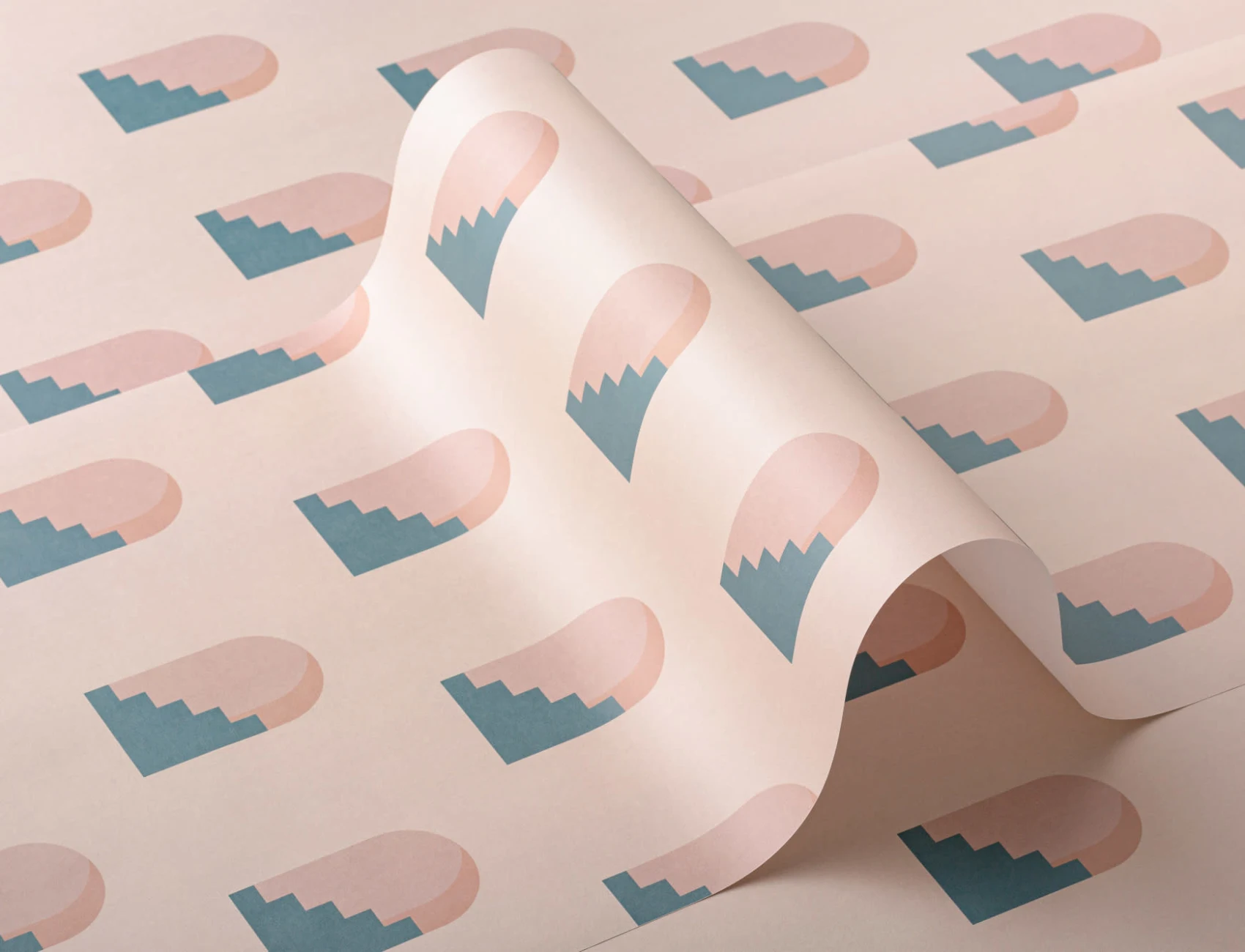 Pink & Blue Archway Pattern Architectural Design Repeat Pattern Wallpaper