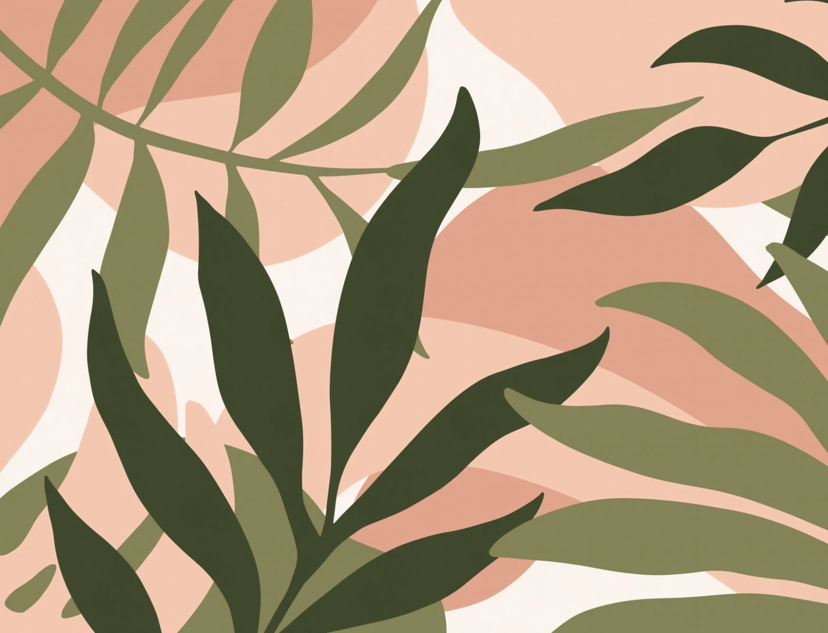 Blush Pink and Green Tropical Leaves Wallpaper Mural