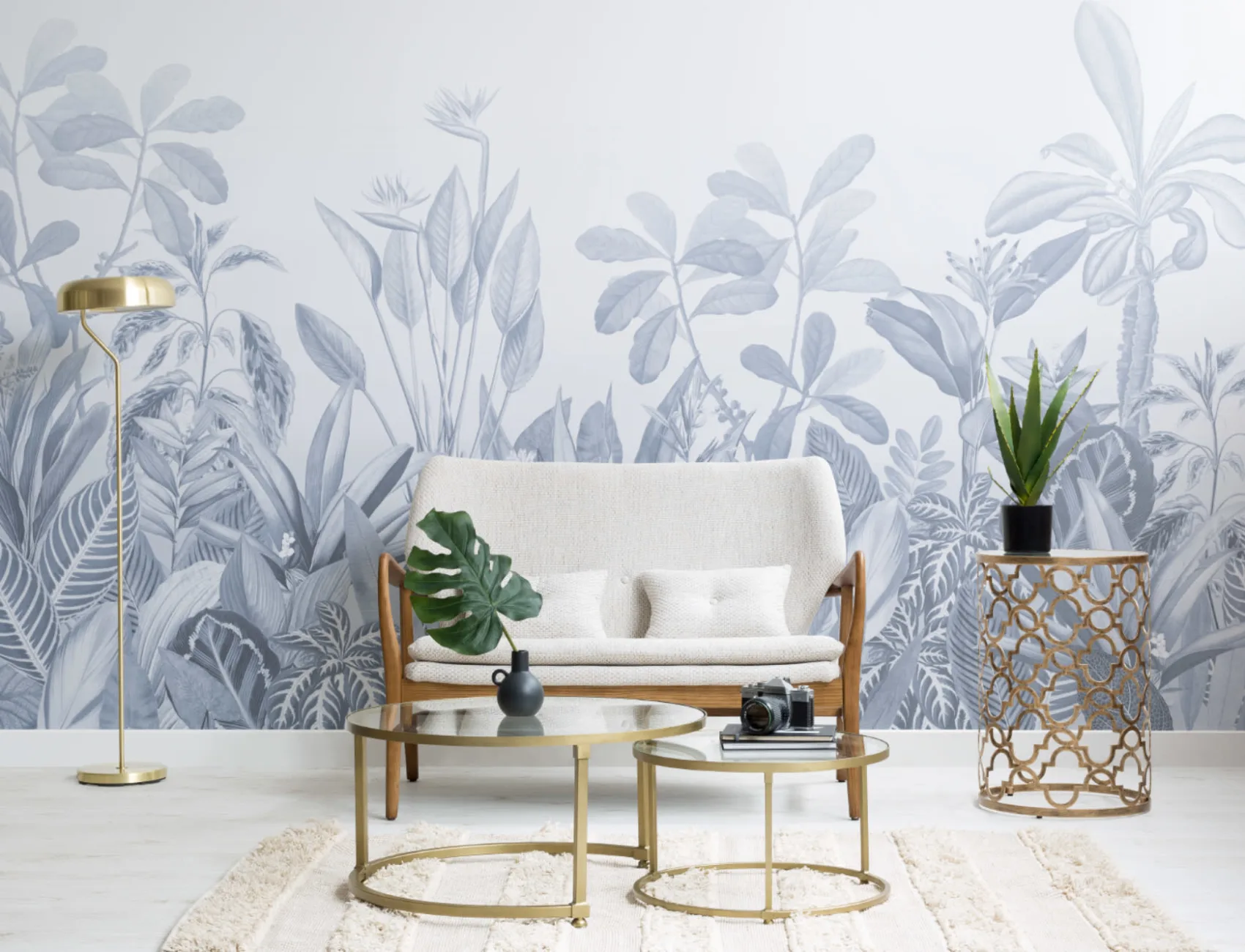 Blue Ombre Tropical Jungle Landscape Wallpaper Mural