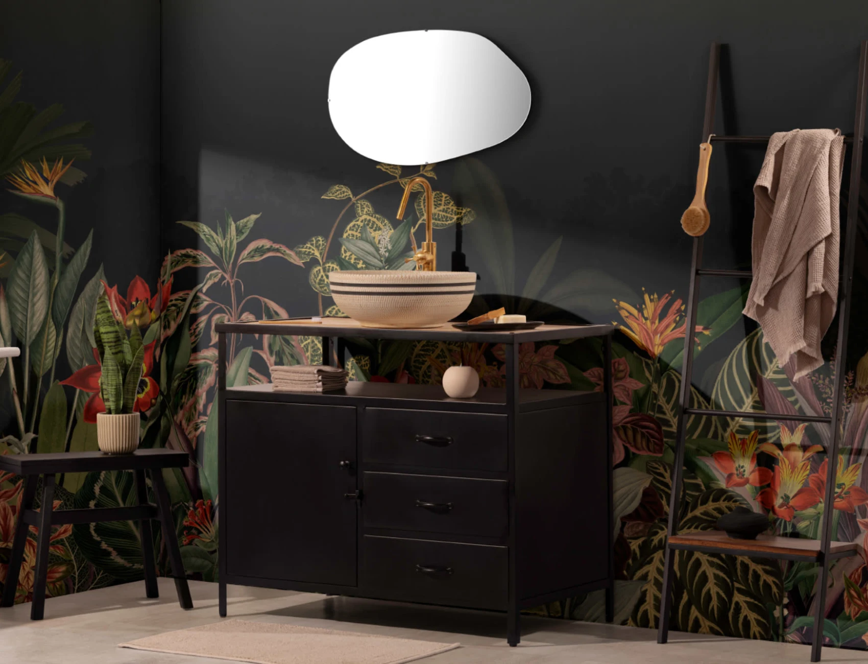 Vintage Tropical Botanics Dark Green Wall Mural