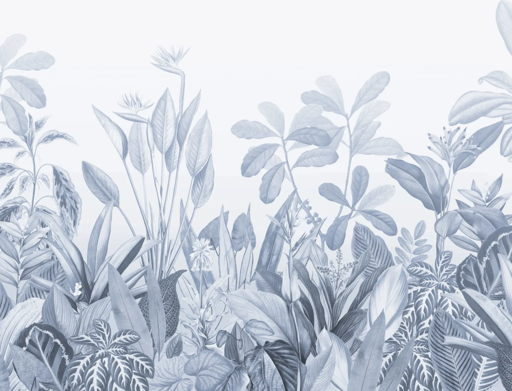 Blue Ombre Tropical Jungle Landscape Wallpaper Mural