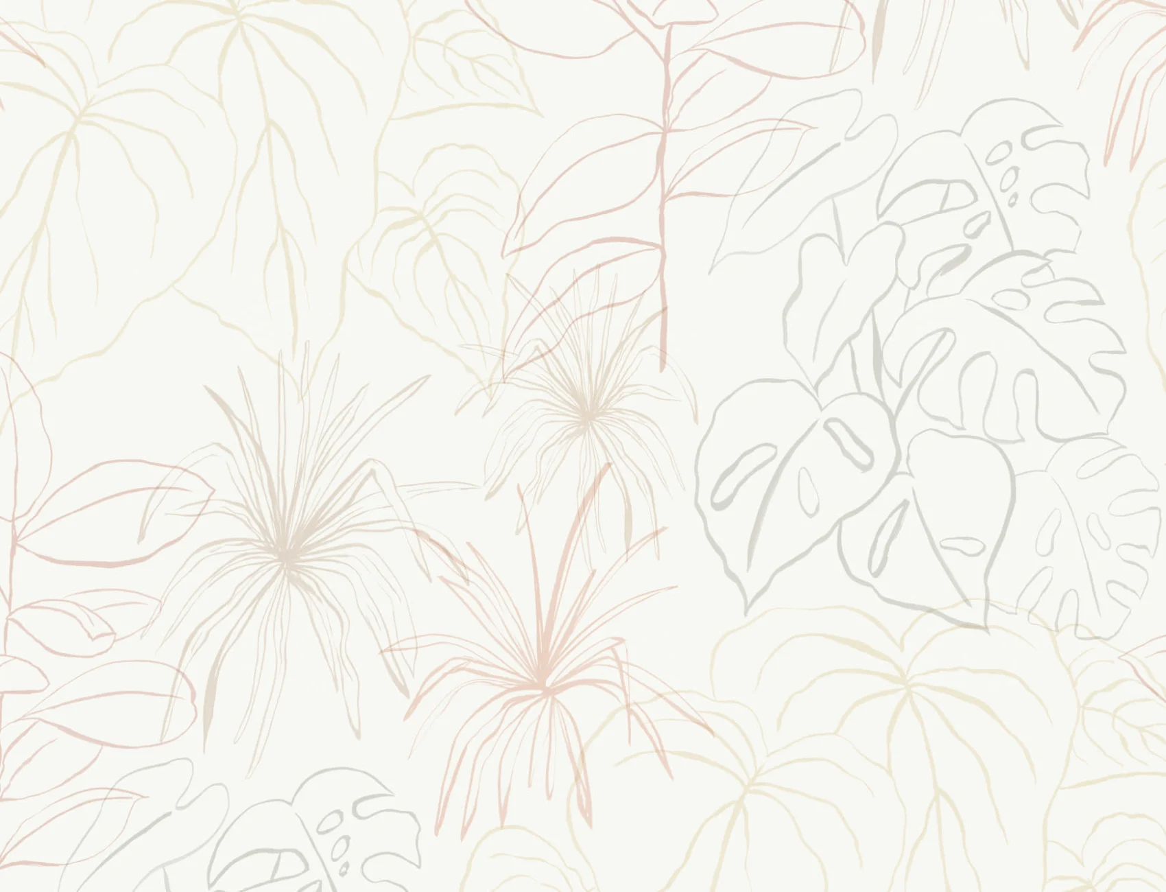 Light Pastel Inky Tropical Pattern Wallpaper Mural