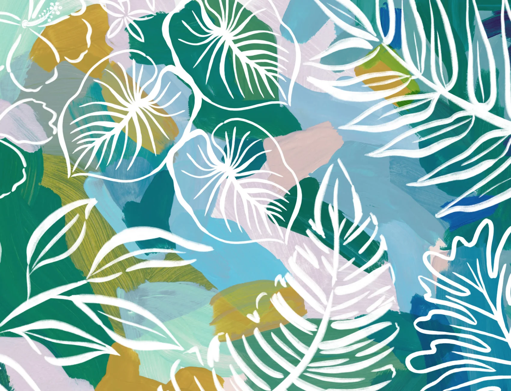 Kleurrijke abstracte botanische muurschildering