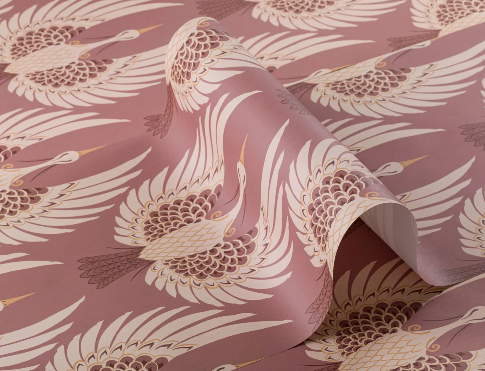 Pink Art Deco Crane Repeat Pattern Wallpaper