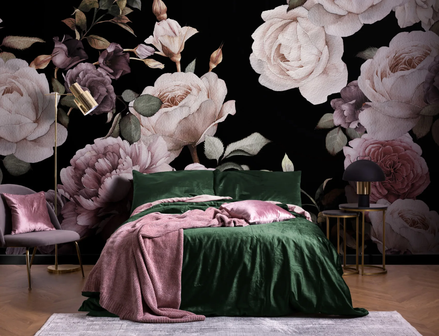 Purple & Pink Dark Floral Wallpaper Mural