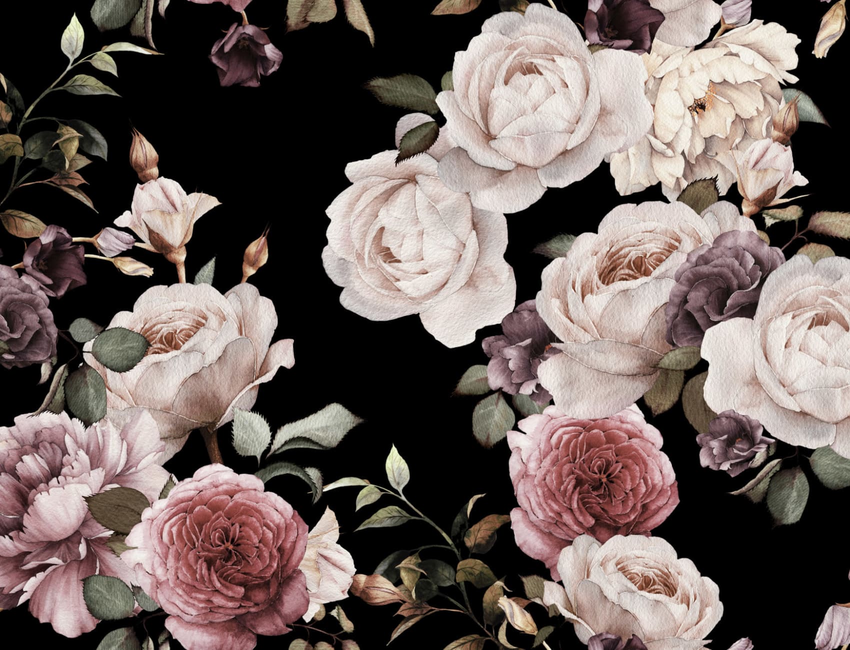 Purple & Pink Dark Floral Wallpaper Mural