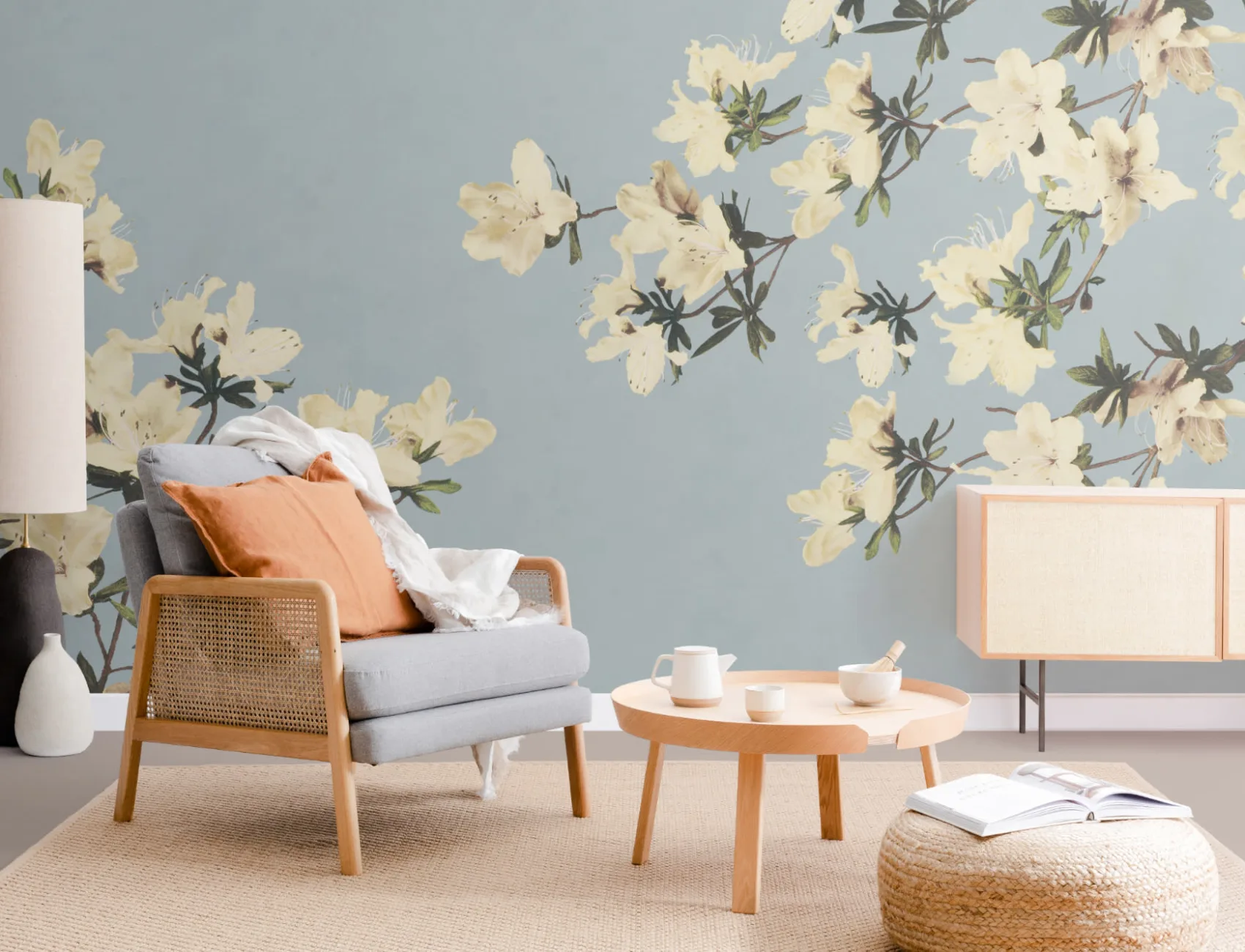 Blue Vintage Japanese Floral Wall Mural - Hovia