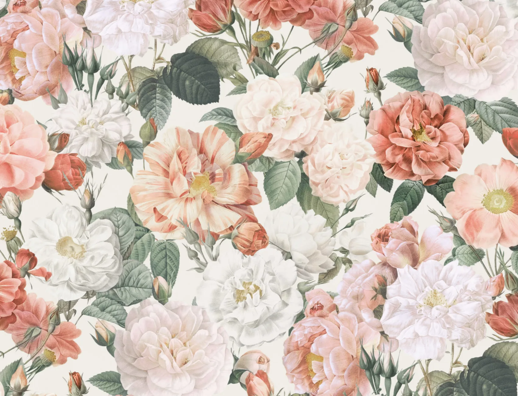Roz și trandafiri roșii Vintage Floral Wallpaper Mural