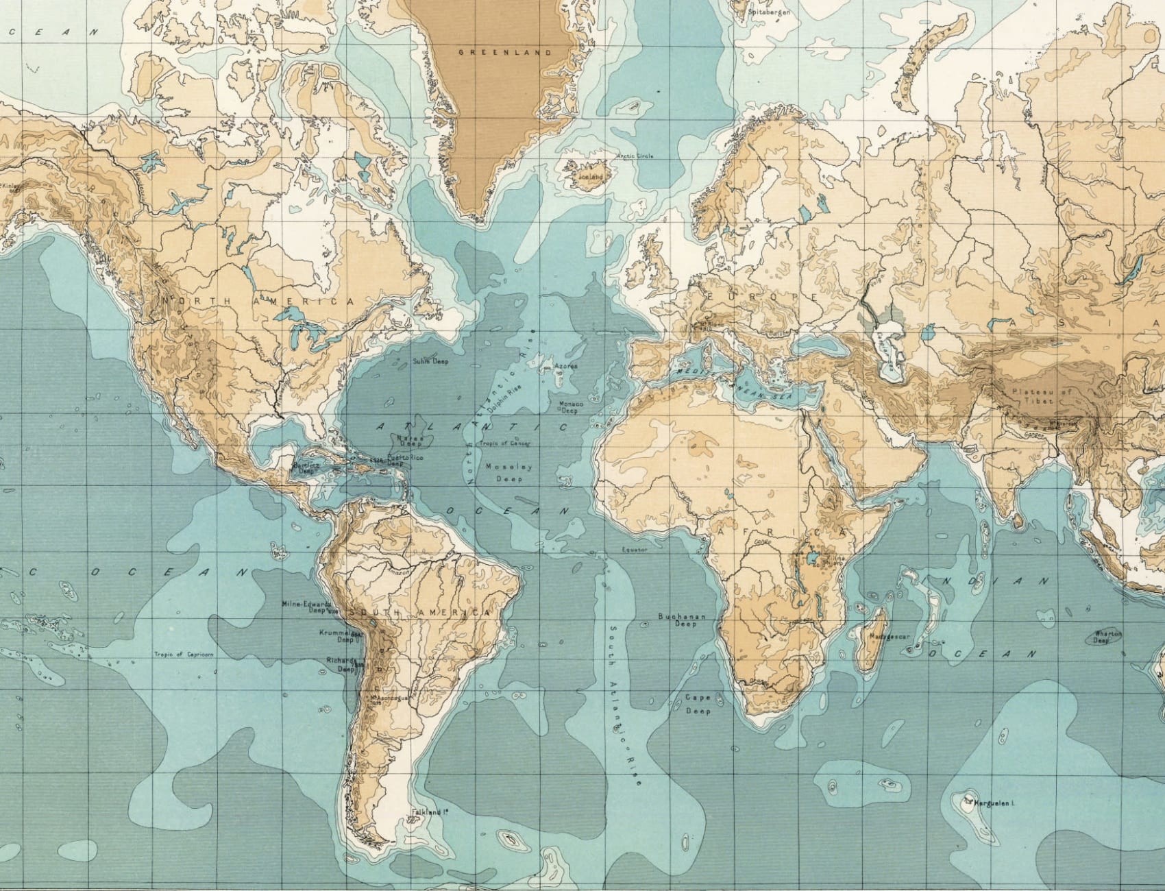 Bathyorographical Vintage Map Wallpaper Mural
