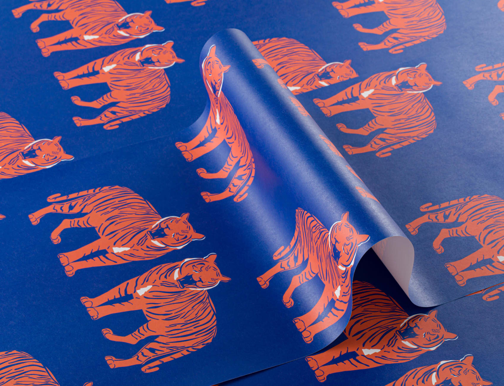 Blue Big Cat Tiger Roar Repeat Pattern Tapet