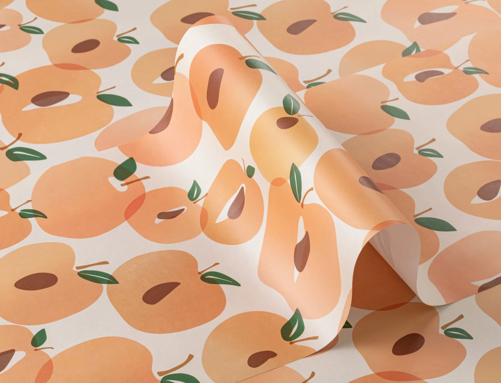 Papel de parede abstrato moderno com padrão de repetição de frutas de pêssego