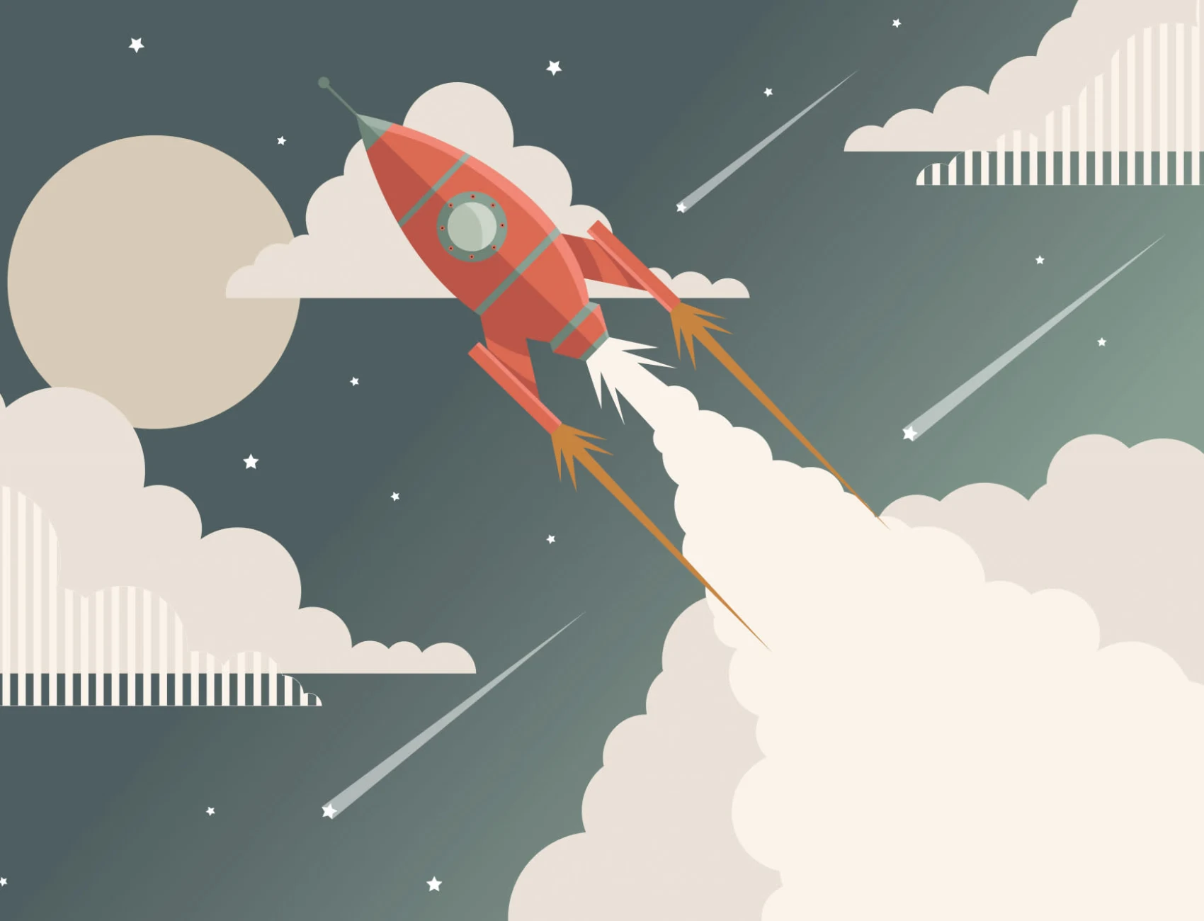Pentru copii Retro Space Rocket Wallpaper Mural