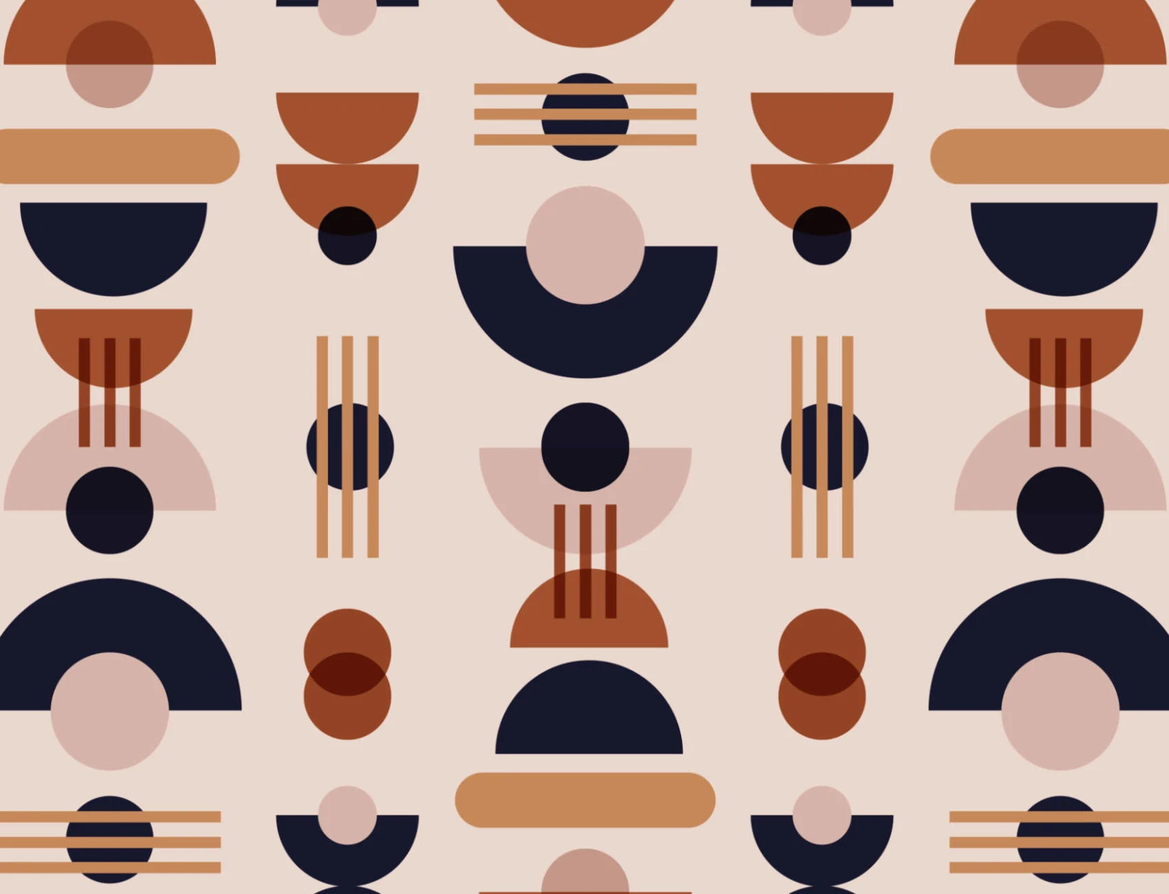 Papel Pintado Crema y Azul Marino con Motivos Geométricos al Estilo Mid Century Modern