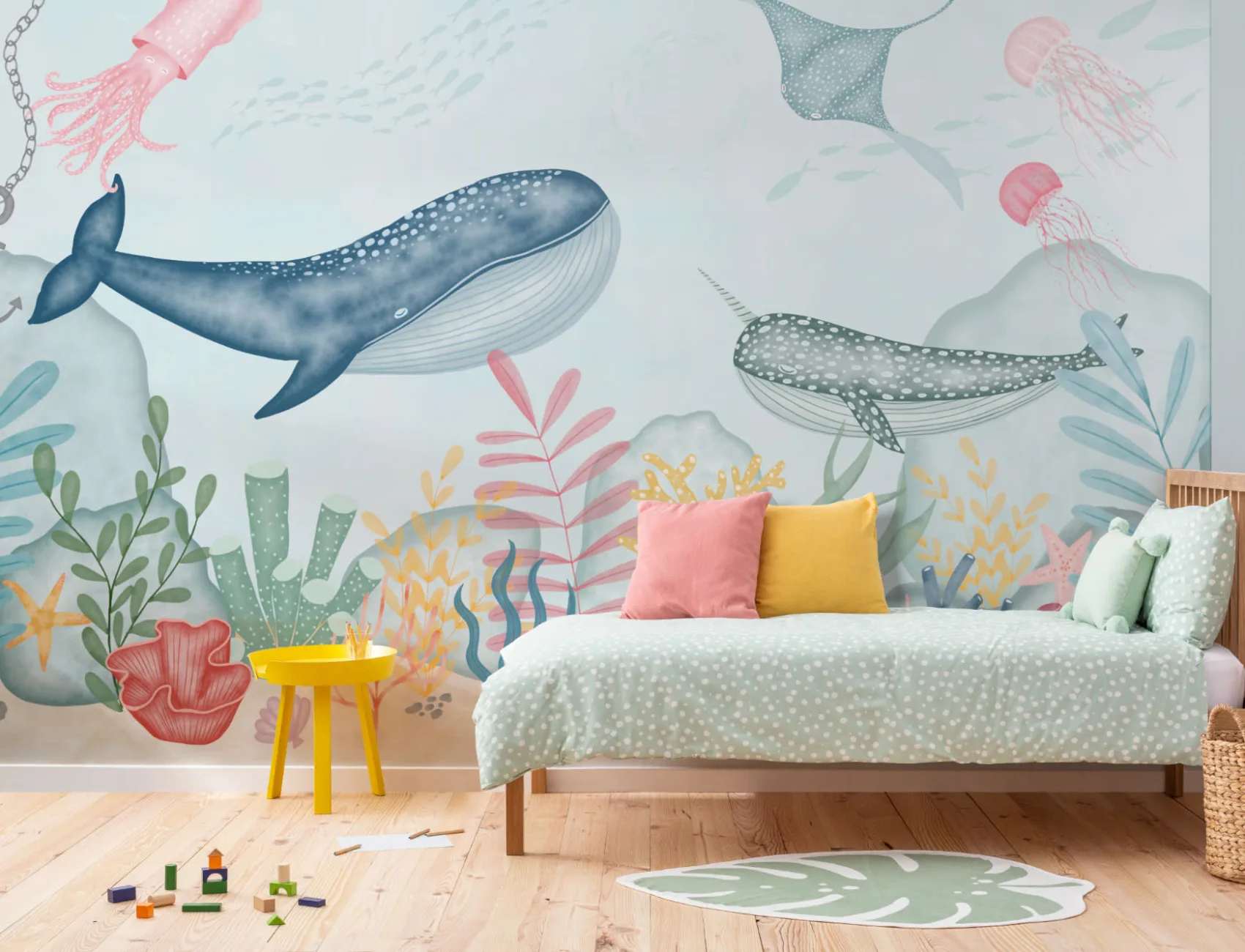 Copii Underwater Ocean Scena acuarelă Wallpaper Mural