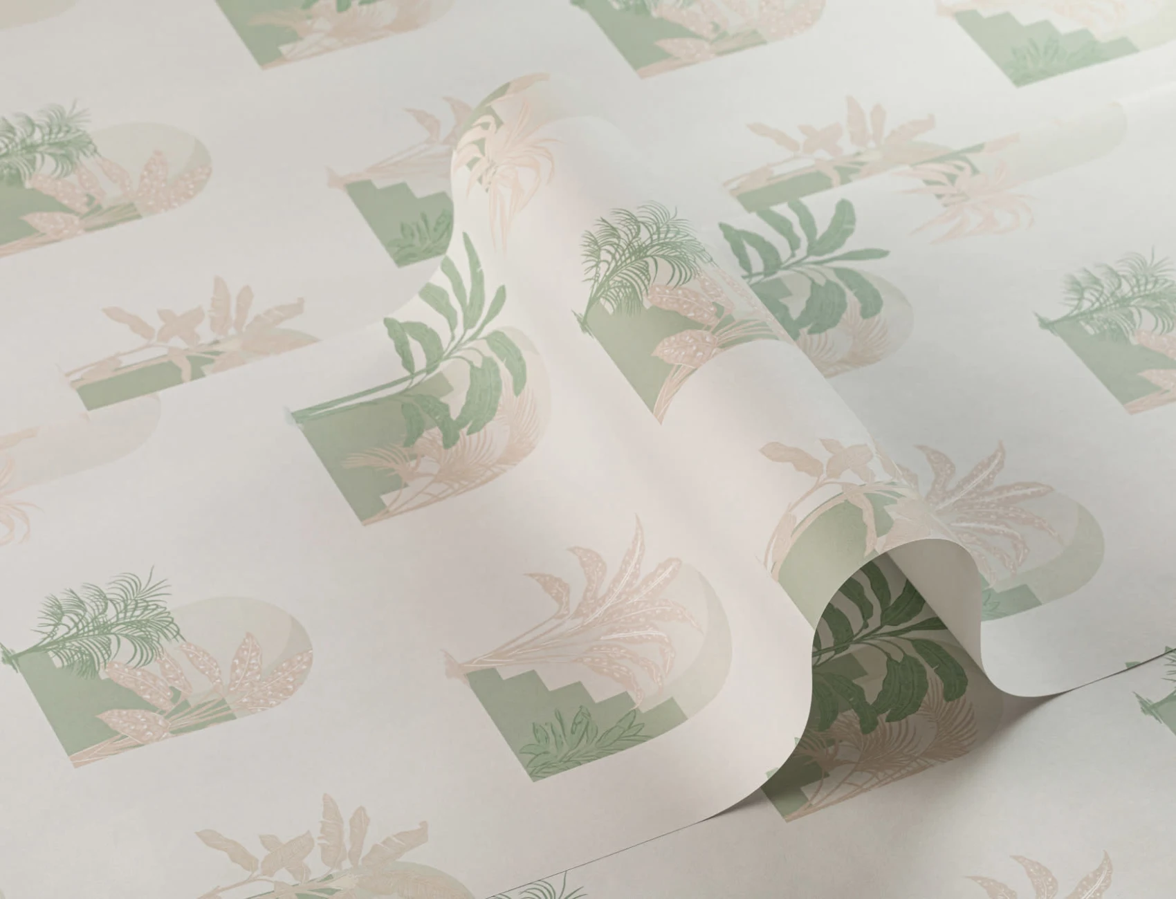 Green Biophilic Architecture Repeat Pattern Wallpaper