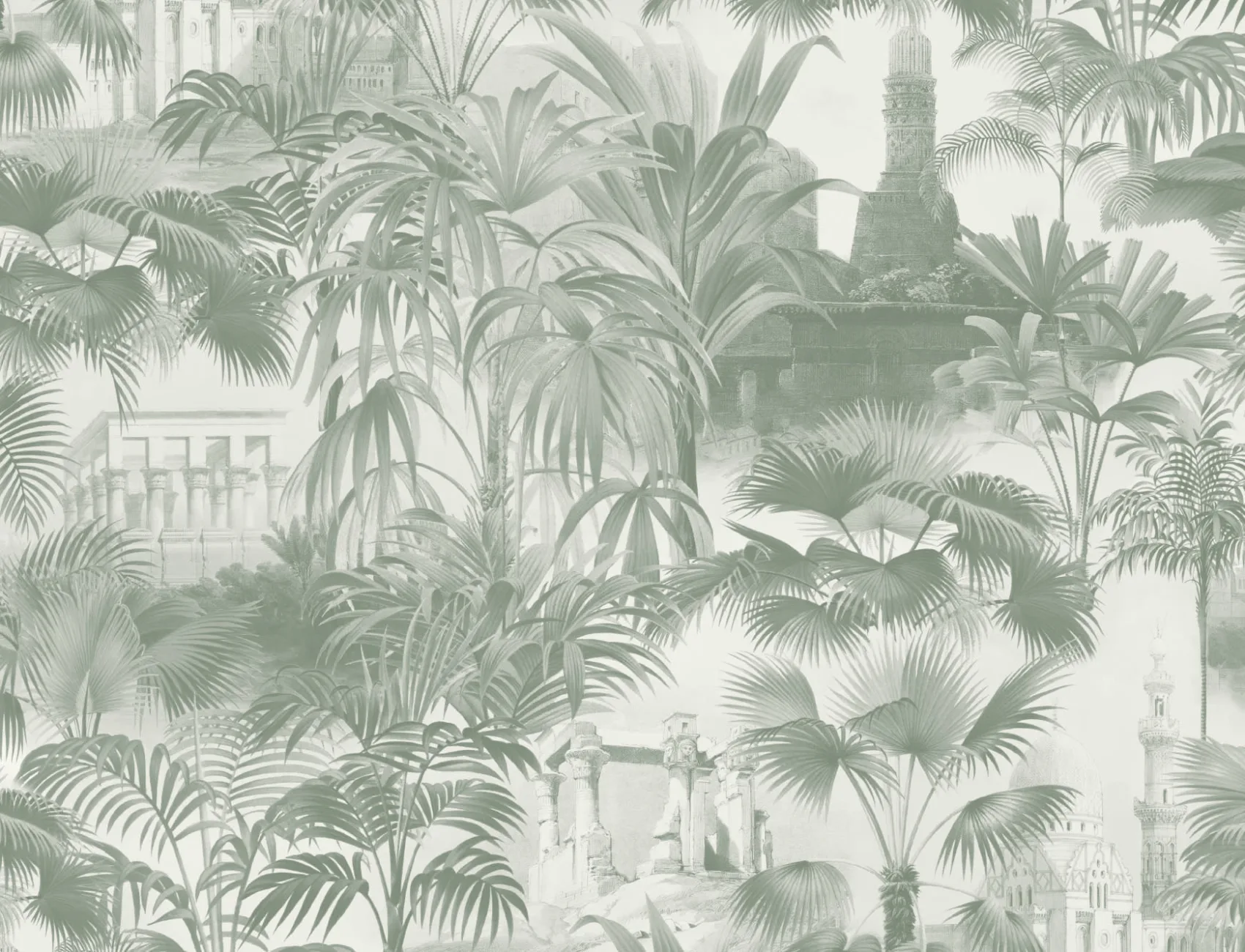 Vintage Tropical Temple Wallpaper