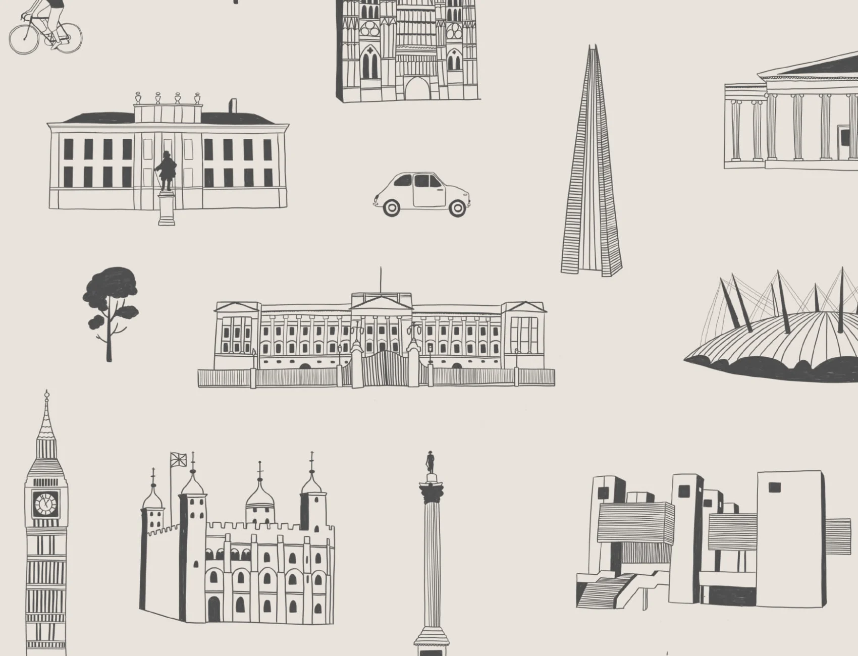 Londra City Landmarks gri și alb repeta model tapet