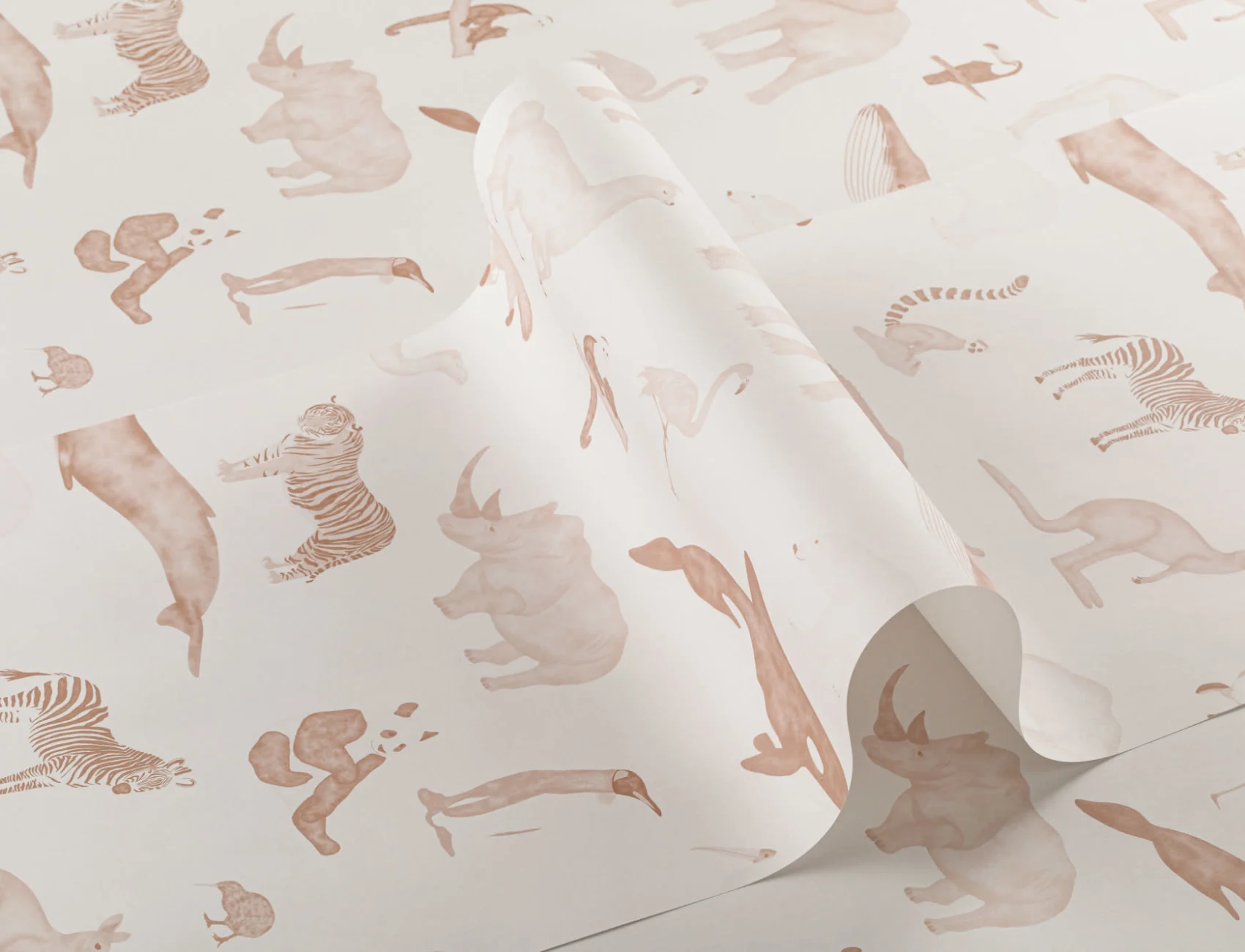 Terracotta Watercolor Animals Repeat Pattern Wallpaper