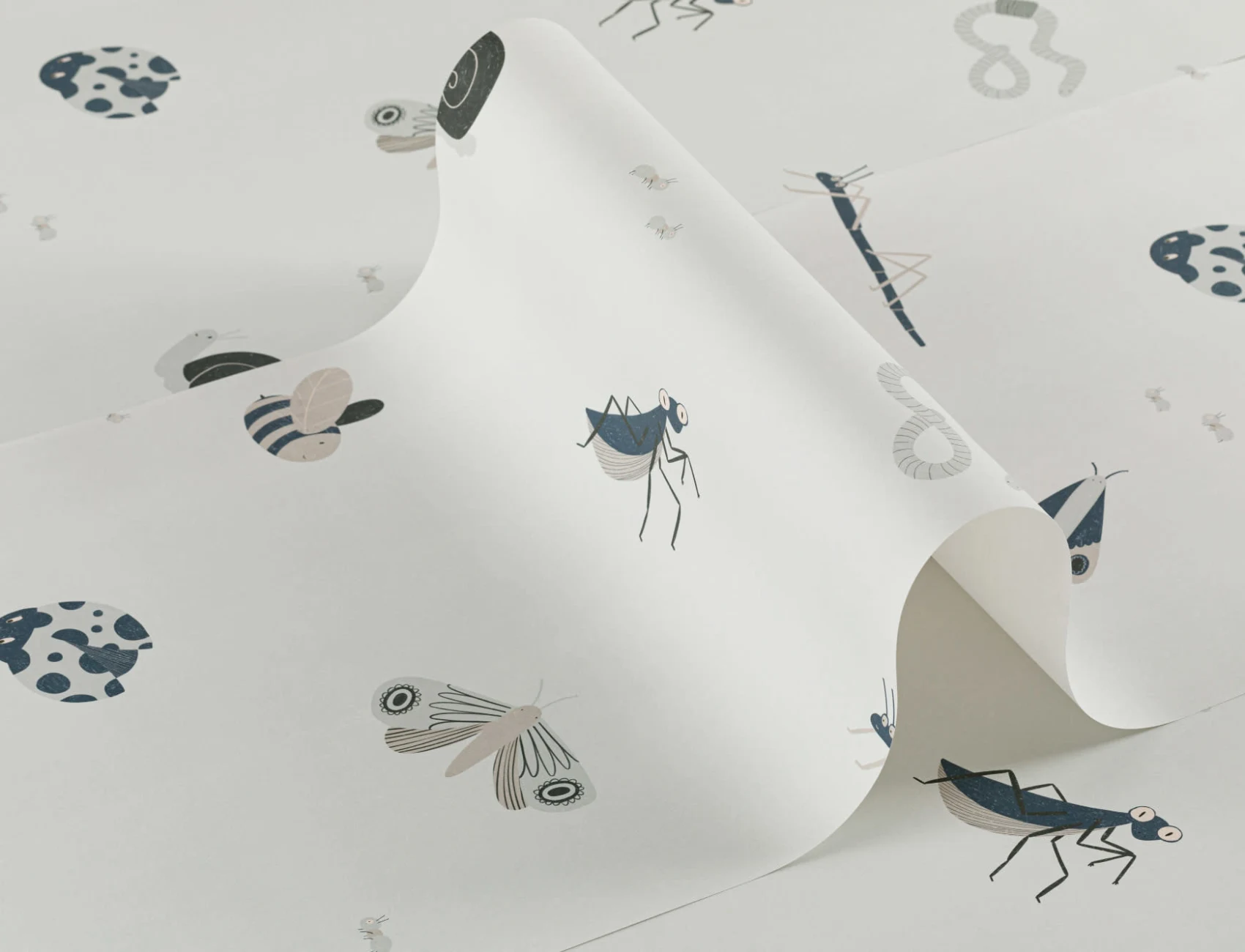 Kids Monochrome Bugs and Insects Repeat Pattern Wallpaper