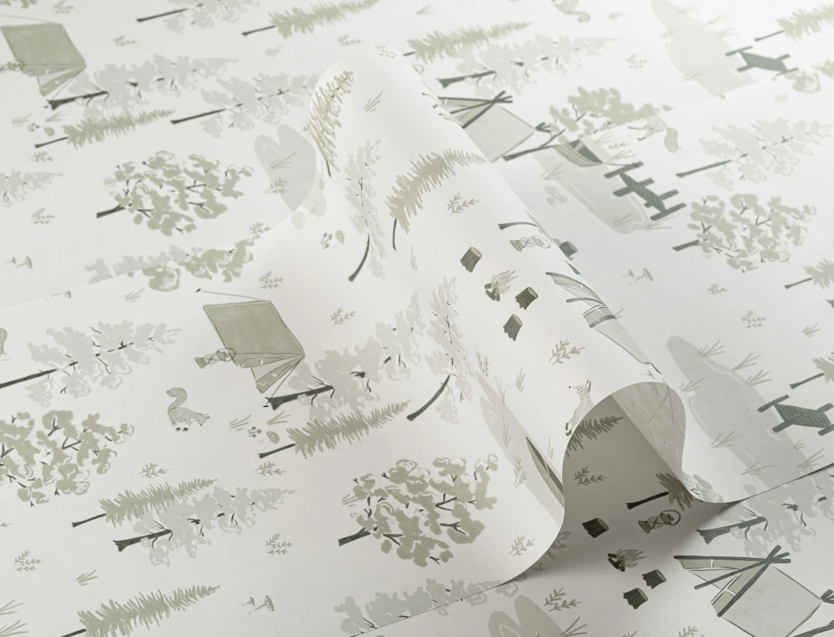 Green Woodland Camping Repeat Pattern Wallpaper