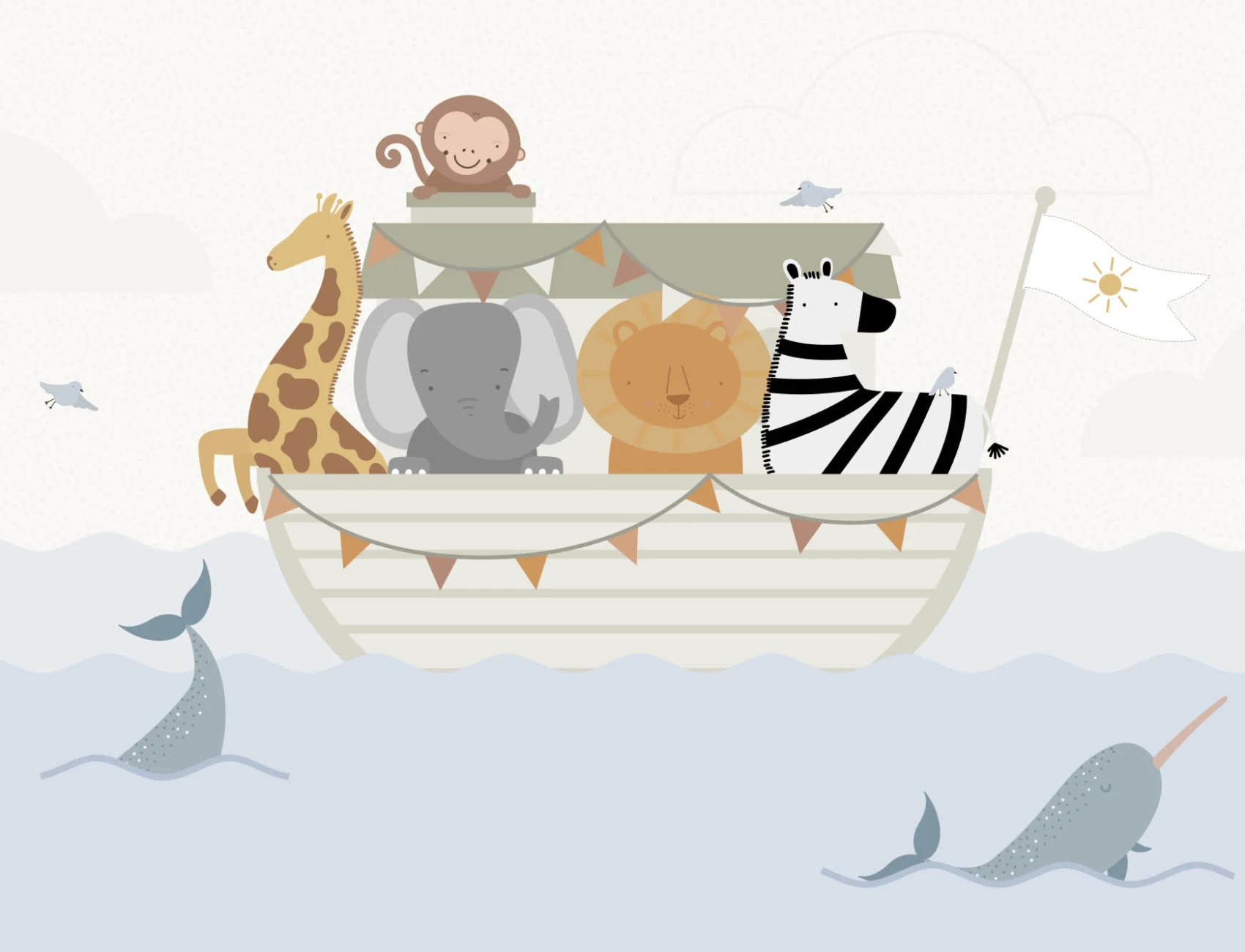 Cute Noah’s Ark Kids Animal Wallpaper Mural