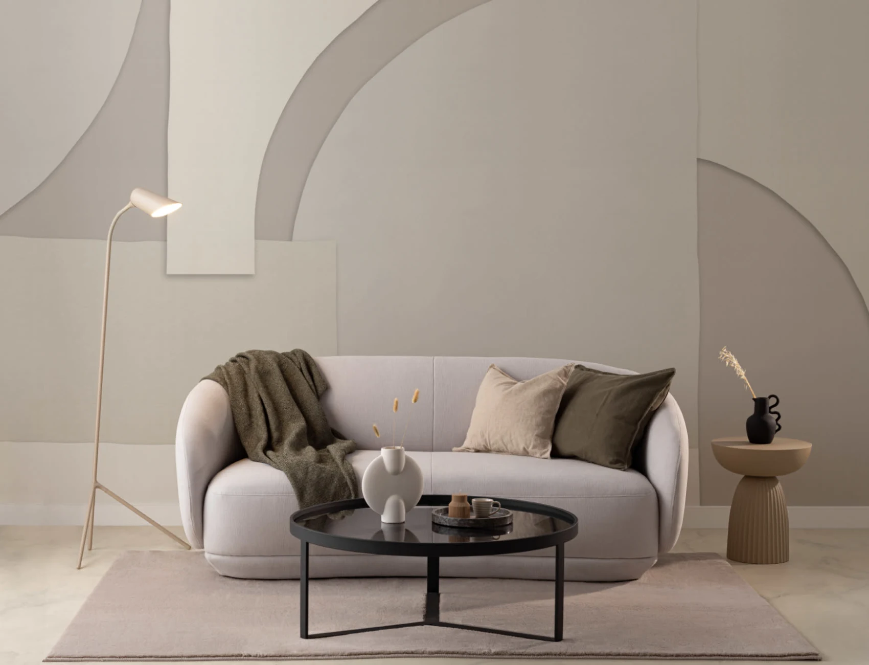 Wit en Neutraal Abstracte Vormen Behang Muurschildering