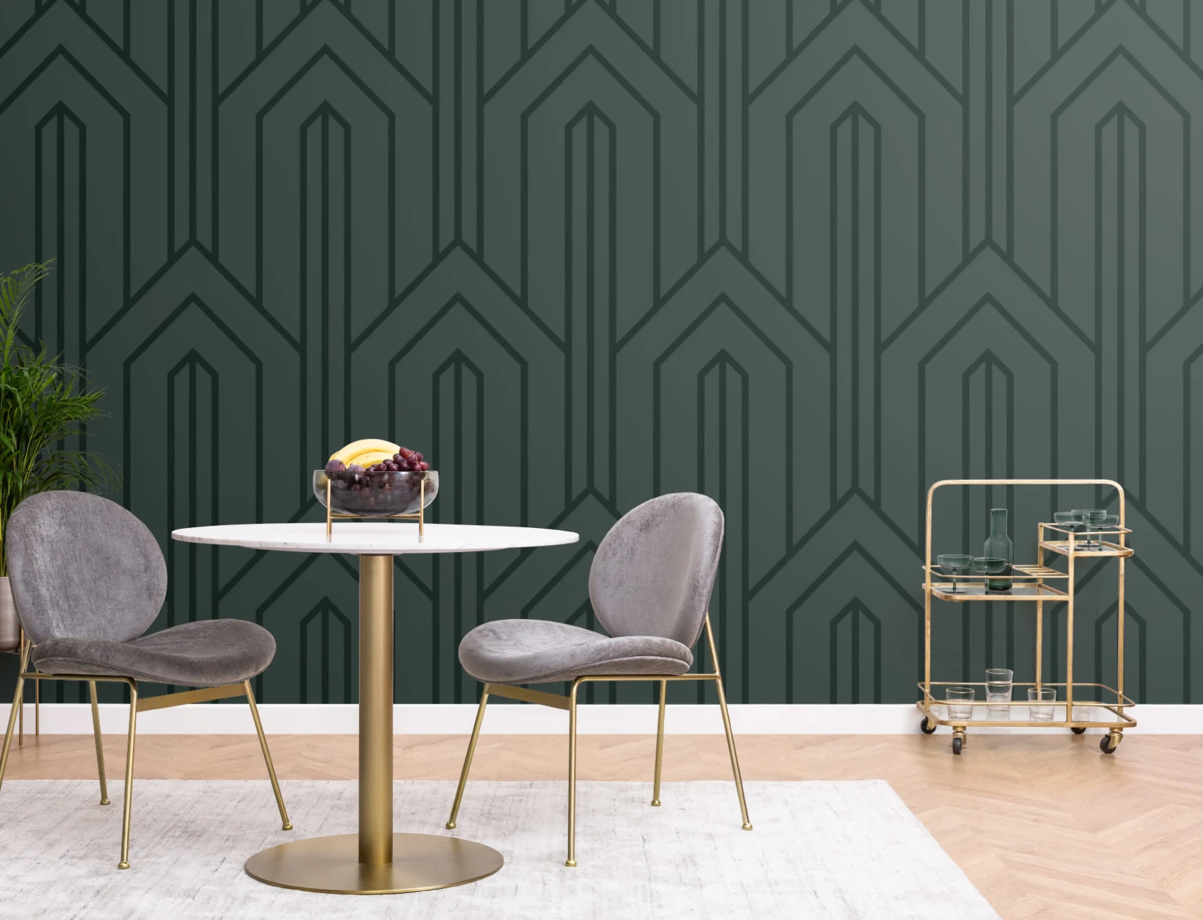 Mørkegrønn geometrisk linje Art Deco-fototapet