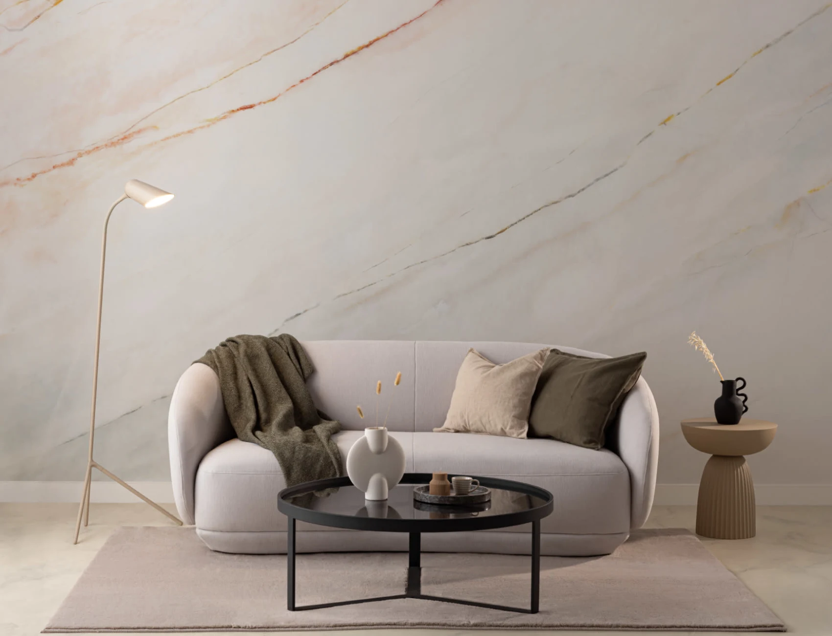 Soft White & Blush Pink Marble Wallpaper Mural