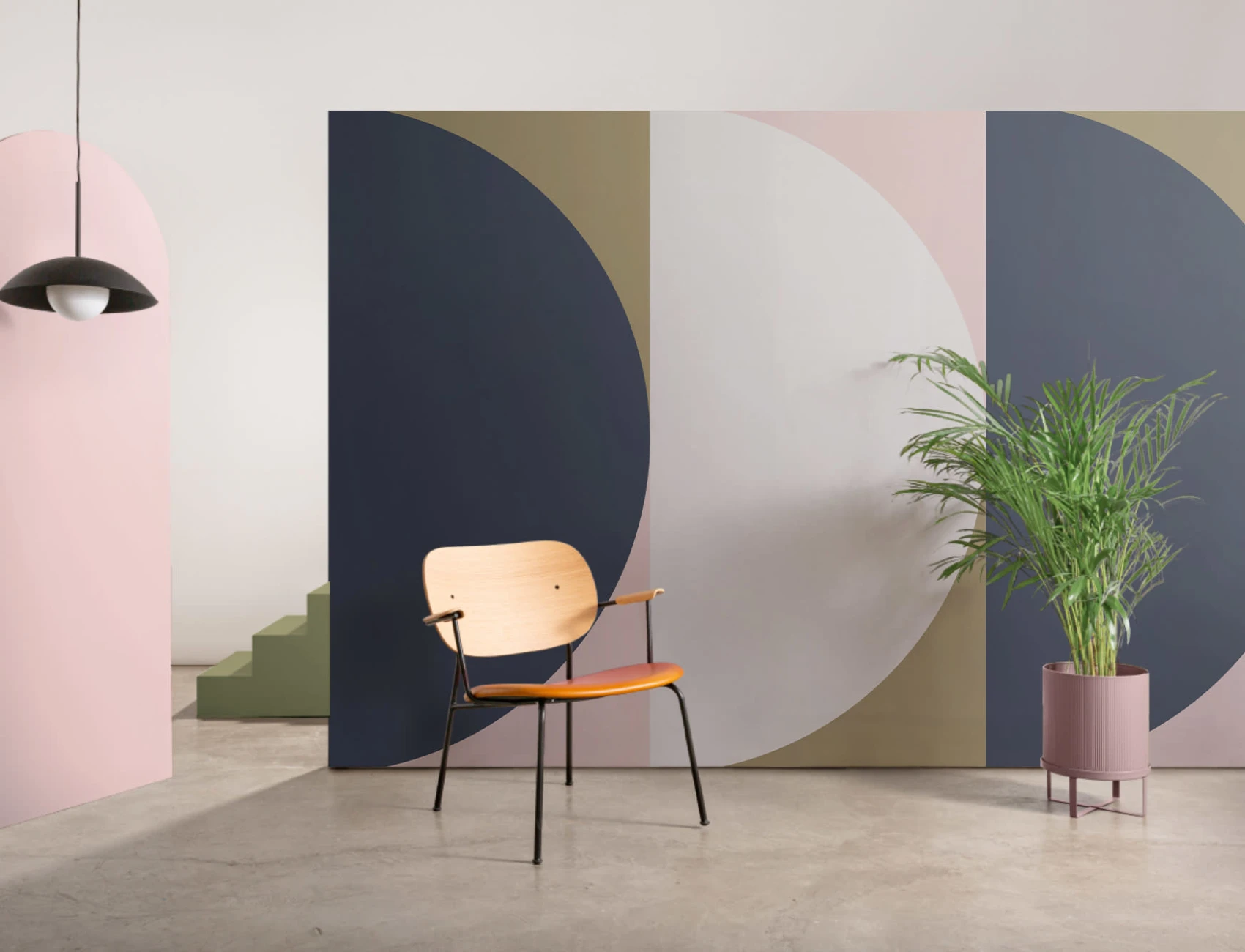 Navy and Pink Geometric Wallpaper Mural