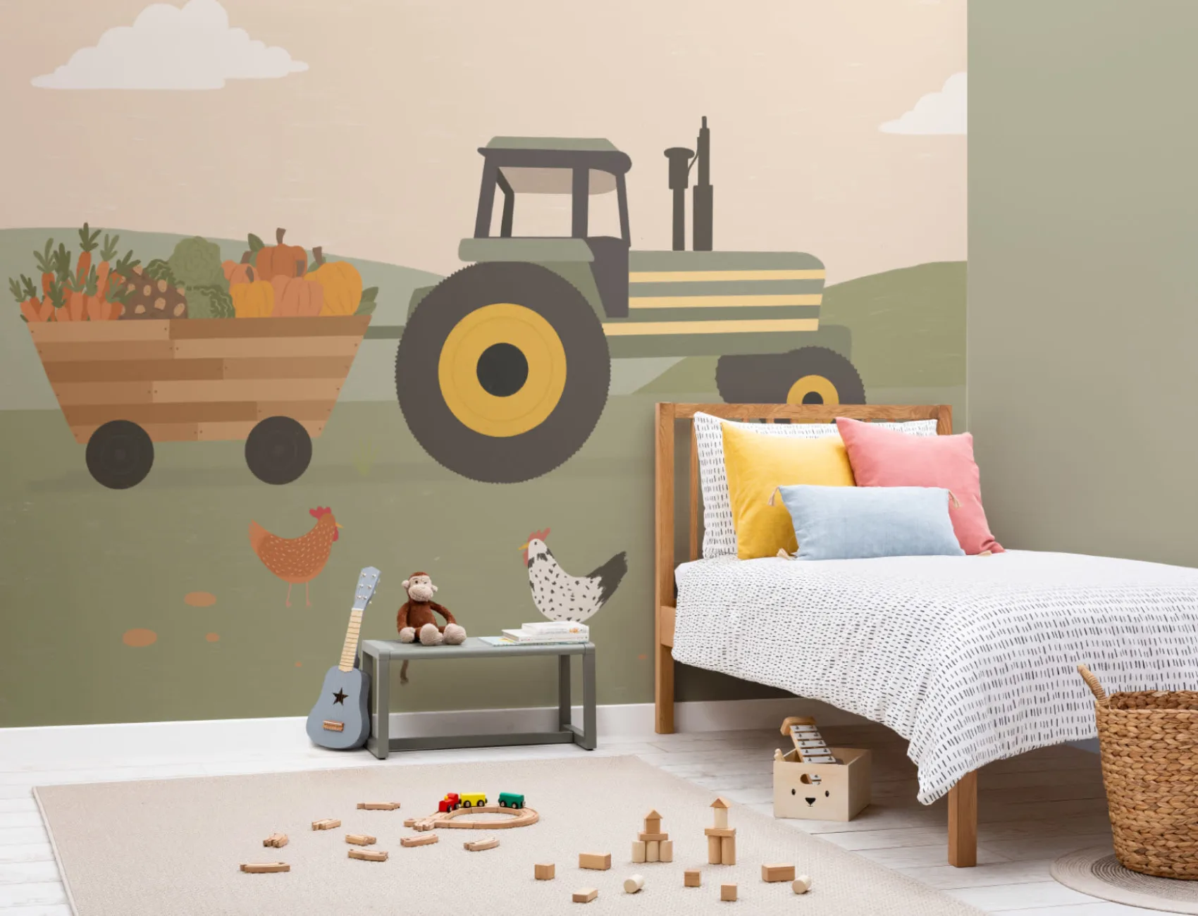 Tractor Farm Scene Illustration Kids Wallpaper Mural