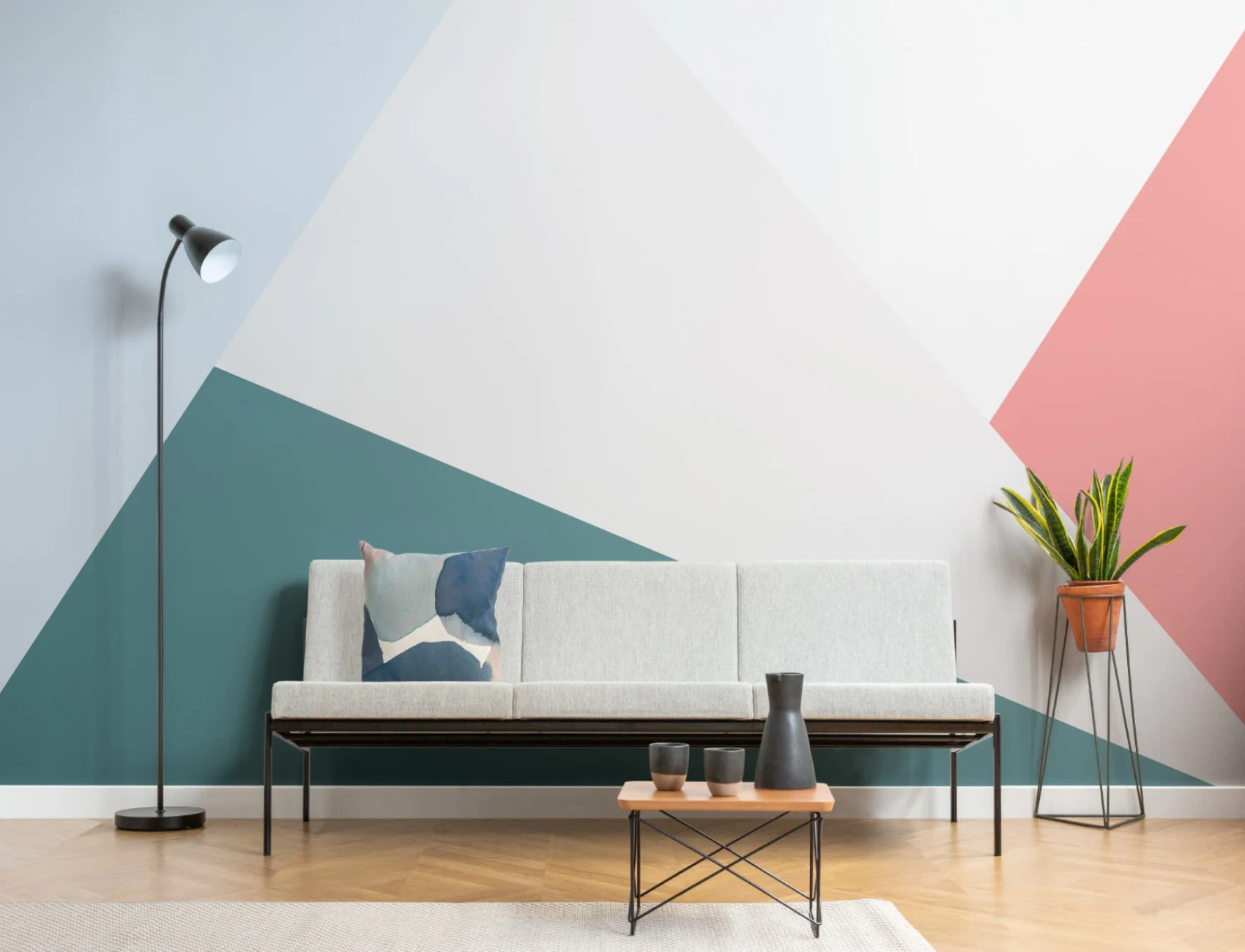 Lyst overdimensioneret geometrisk tapetmaleri