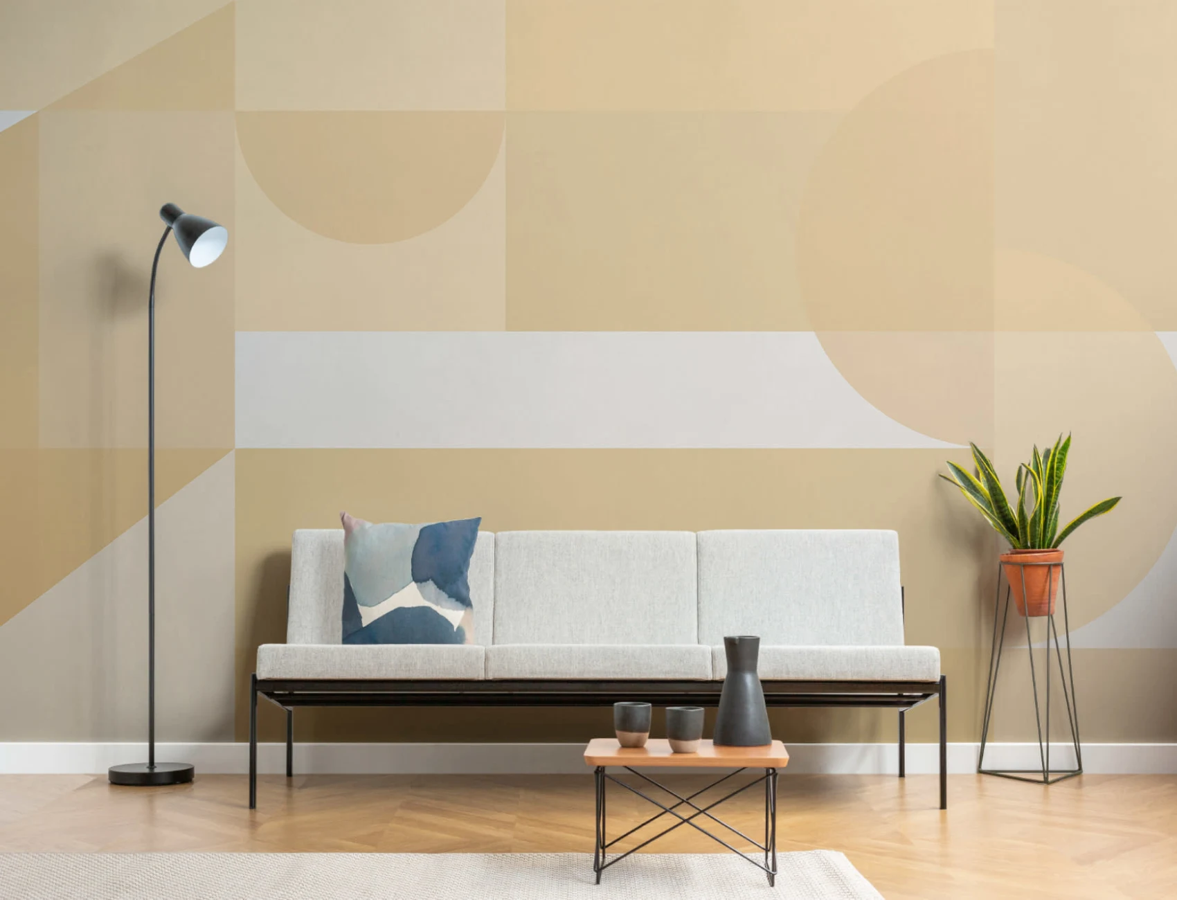 Żółte geometryczne kształty Nowoczesna fototapeta Bauhaus