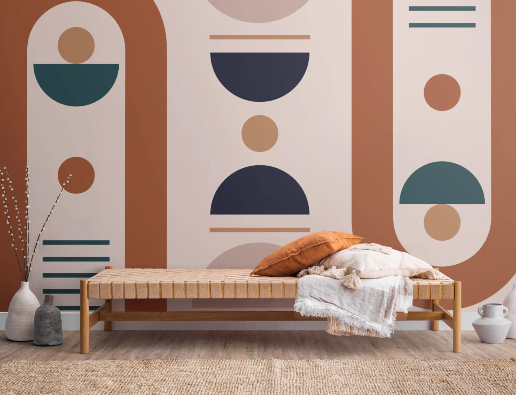 Neutraali Mid Century Style Shapes Geometrinen kuvatapetti