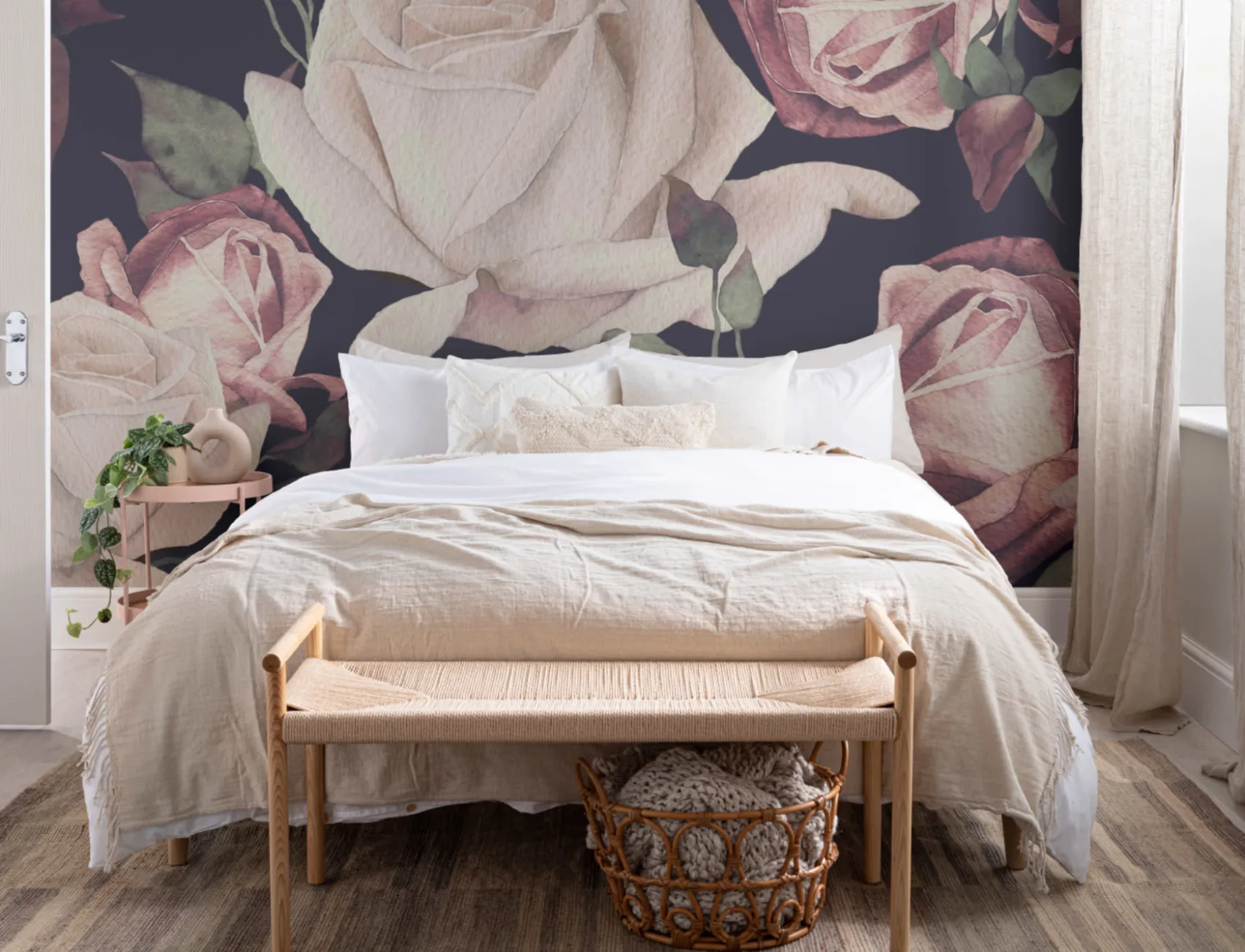 Pink Watercolor Dark Floral Wallpaper Mural