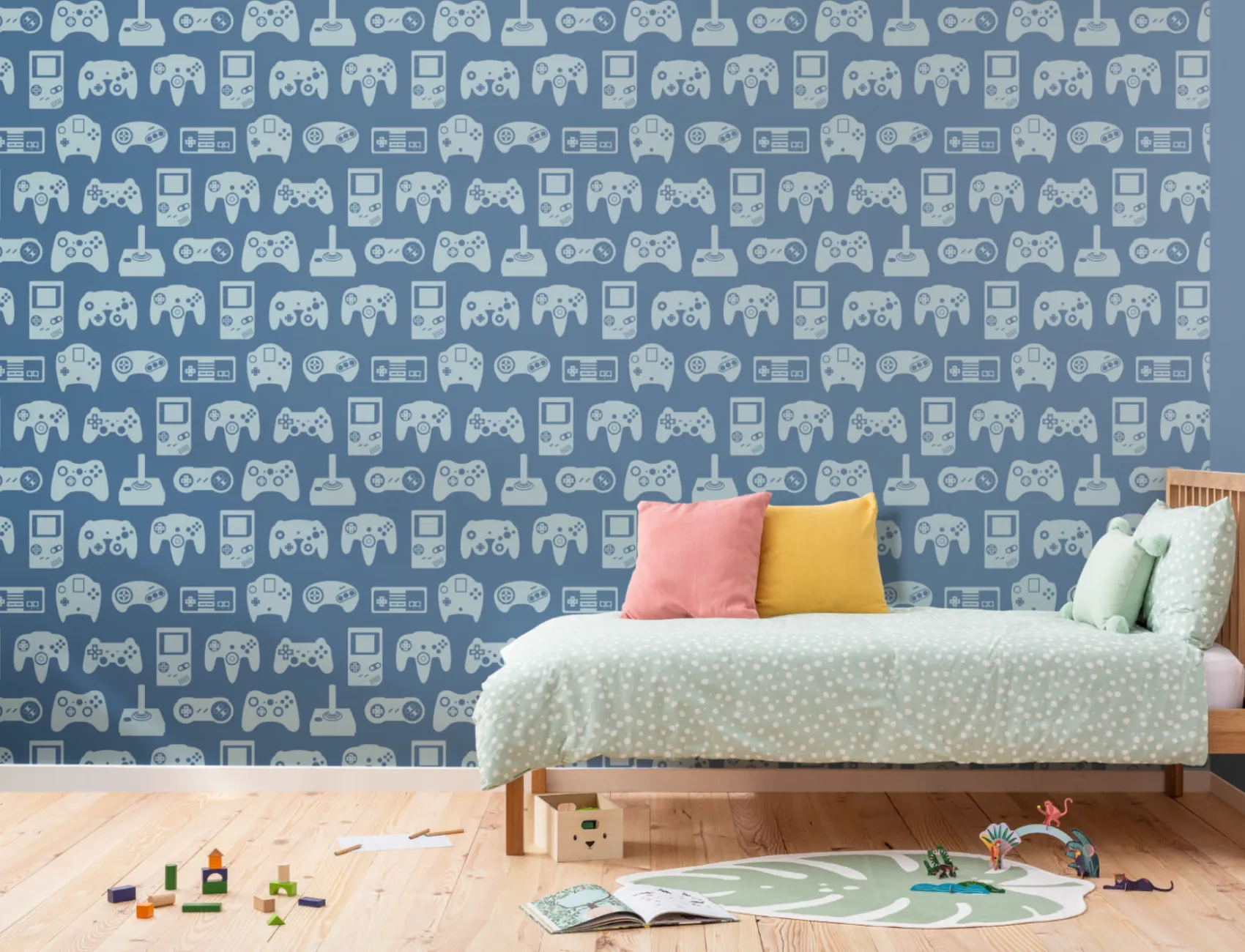 Blue Retro Game Wallpaper Mural