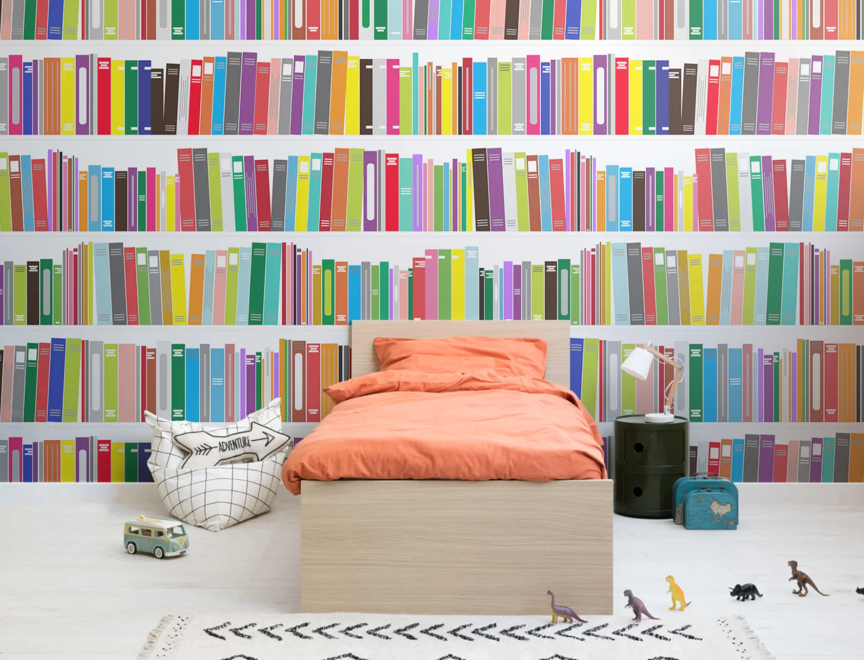 Bright Bookcase Effect Wallpaper Mural