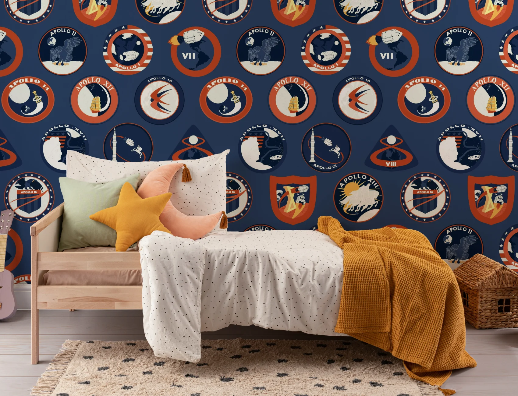 Blue Nasa Badges Space Themed Pattern Wallpaper Mural