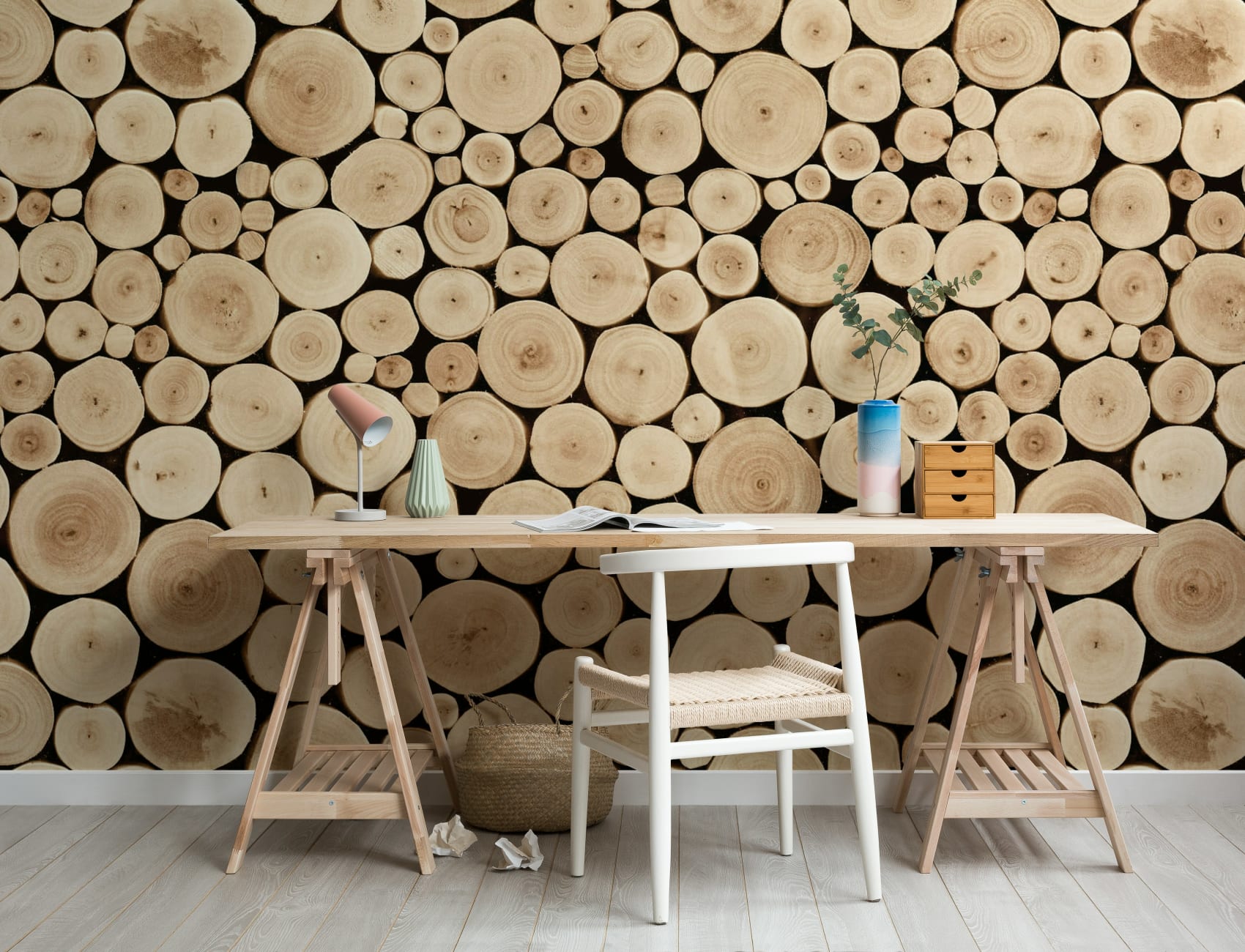 Chopped Beech Logs Wallpaper Mural