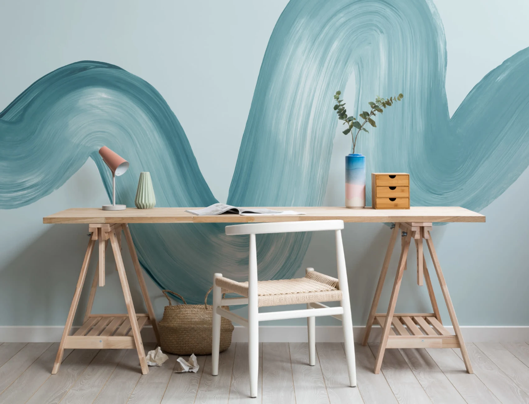 Blue Paint Brush Stroke Squiggle Wallpaper Mural