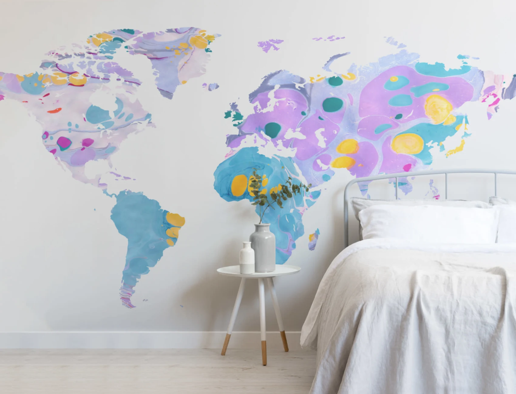Multi-Colored Marble World Map Wallpaper Mural
