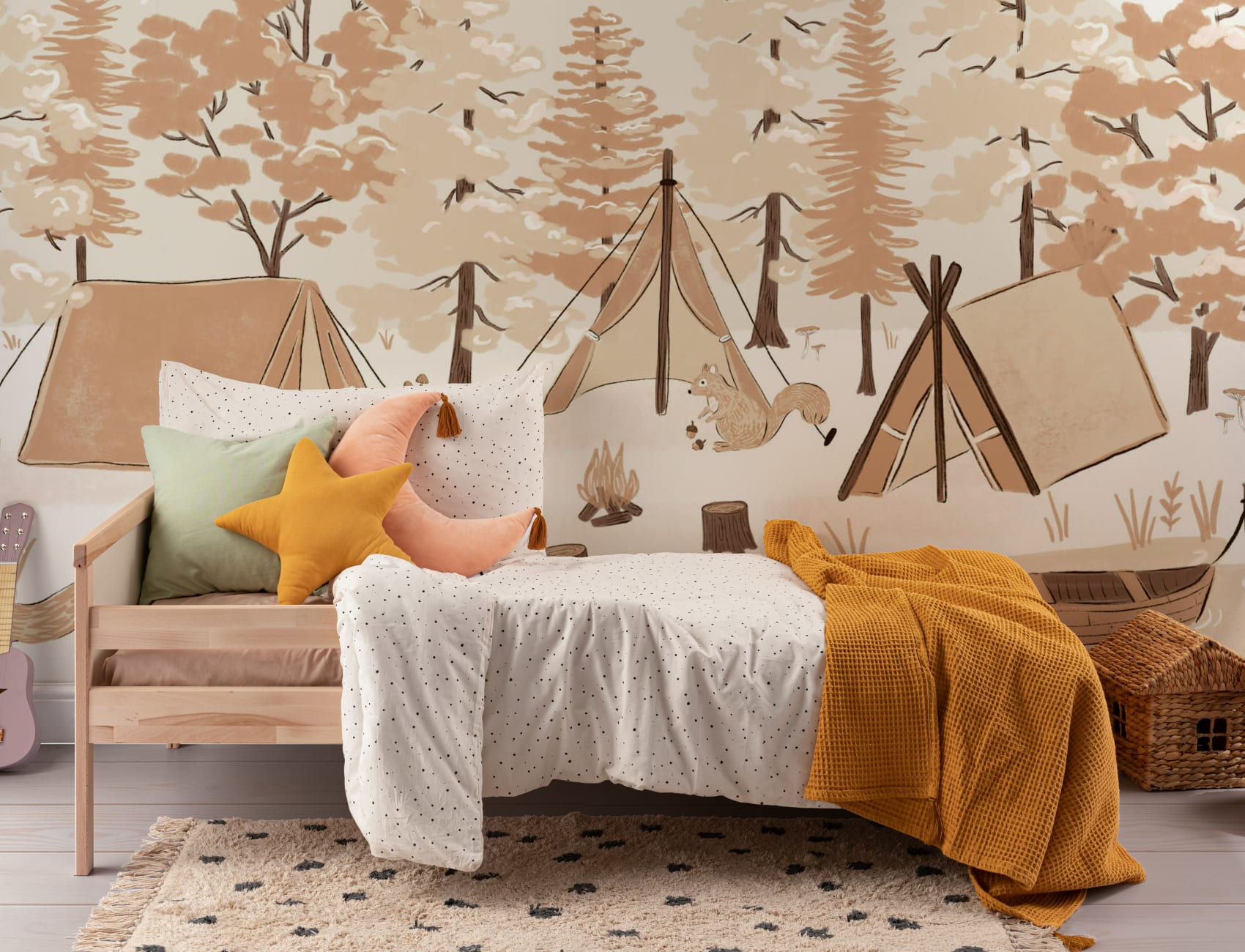 Papier Peint Panoramique Camping en Forêt pour Enfants