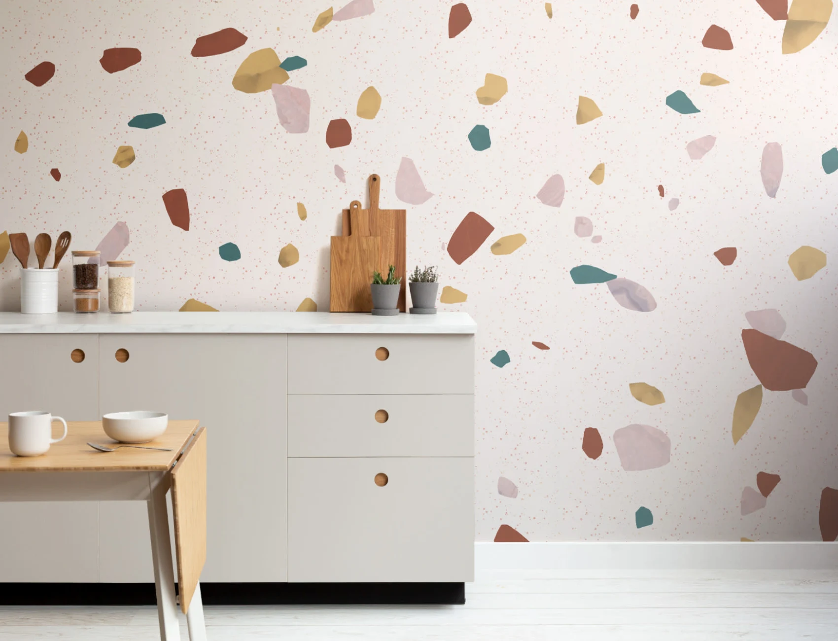 Neutru marmură piatră Terrazzo Print Wallpaper Mural