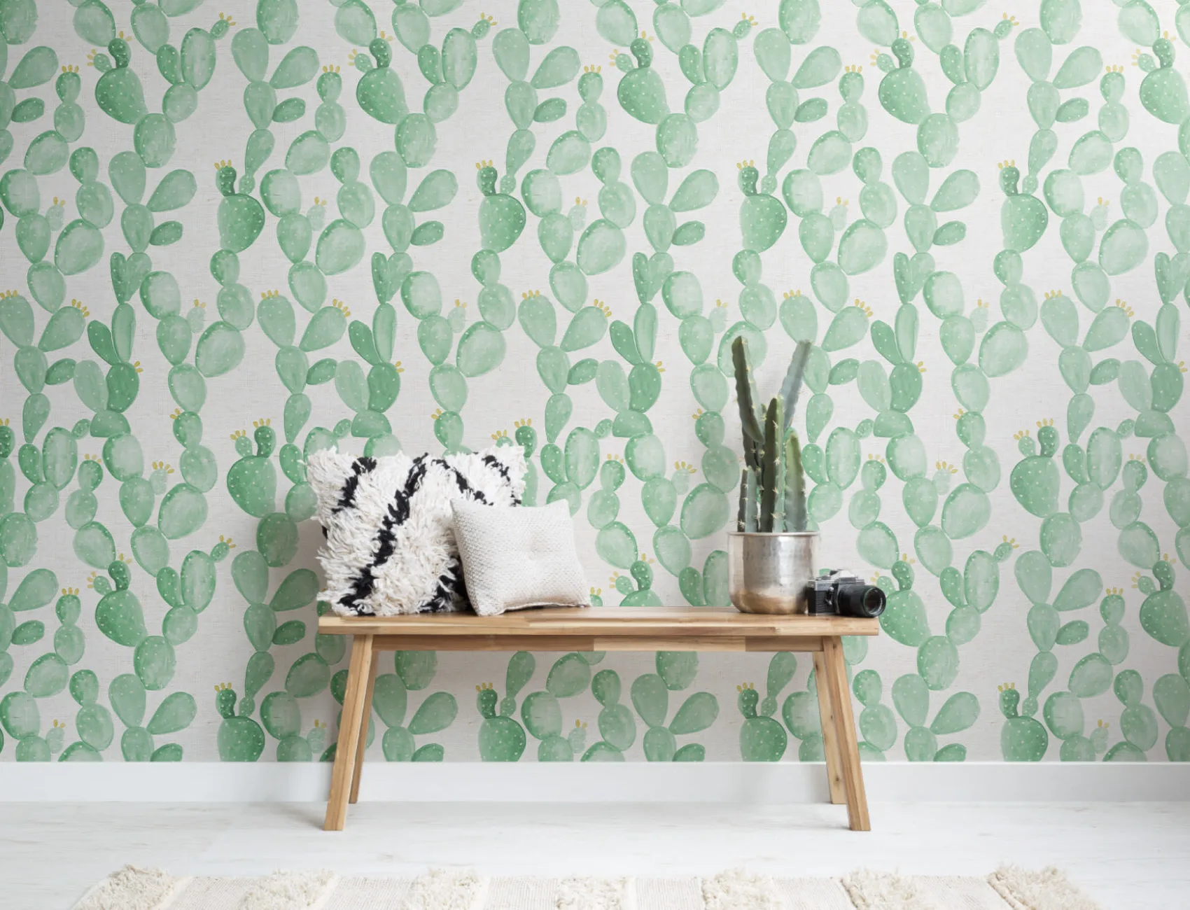 Watercolor Yellow Flower Cactus Wallpaper Mural